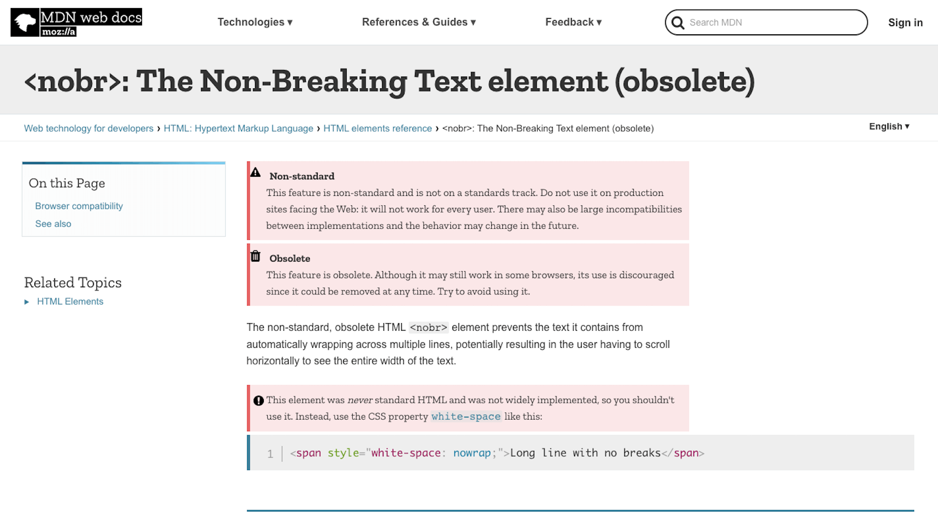 Is It Time to Reset HTML? Mozilla Warning About nobr