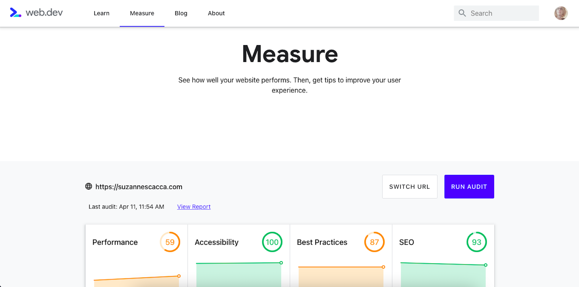 A sample audit using Core Web Vitals