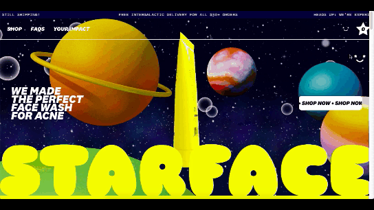 What’s New in Ecommerce, February 2021 Starface's in-your-face website design