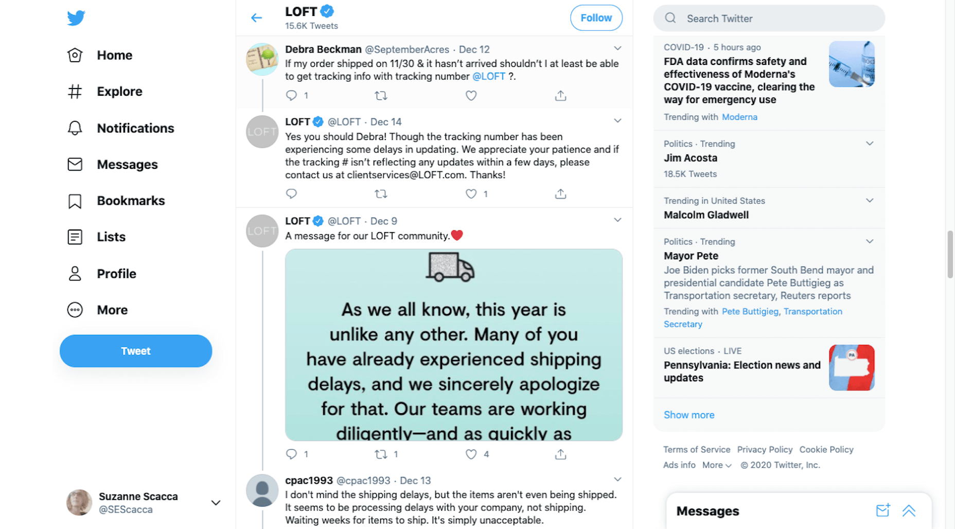 What’s New in Ecommerce, January 2021 LOFT customers on Twitter upset about shipping delays