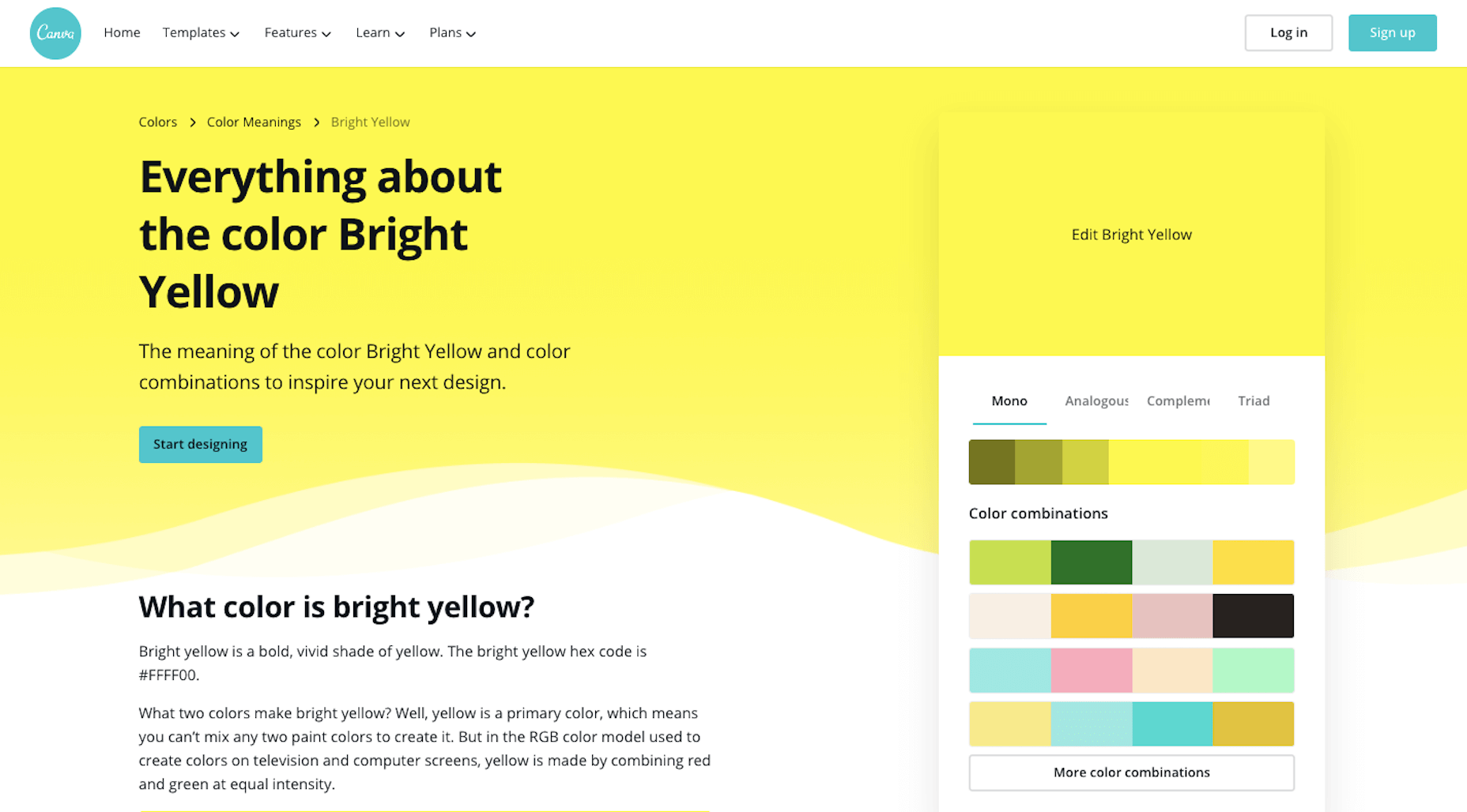 Branding 101: Creating the Visual Identity for Your Business A description of the color "Bright Yellow" from Canva