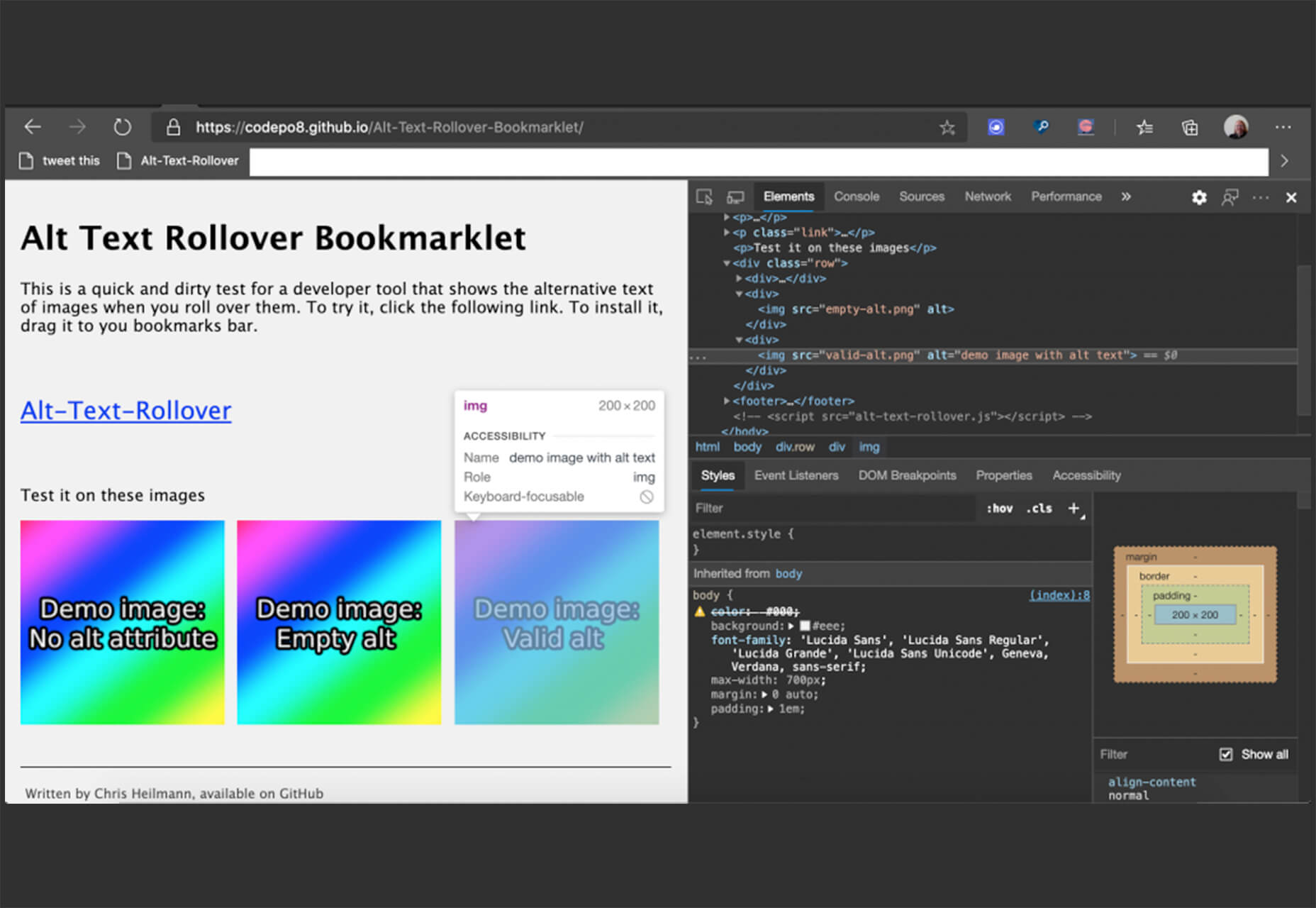 Exciting New Tools for Designers, September 2020 alt bookmarklet
