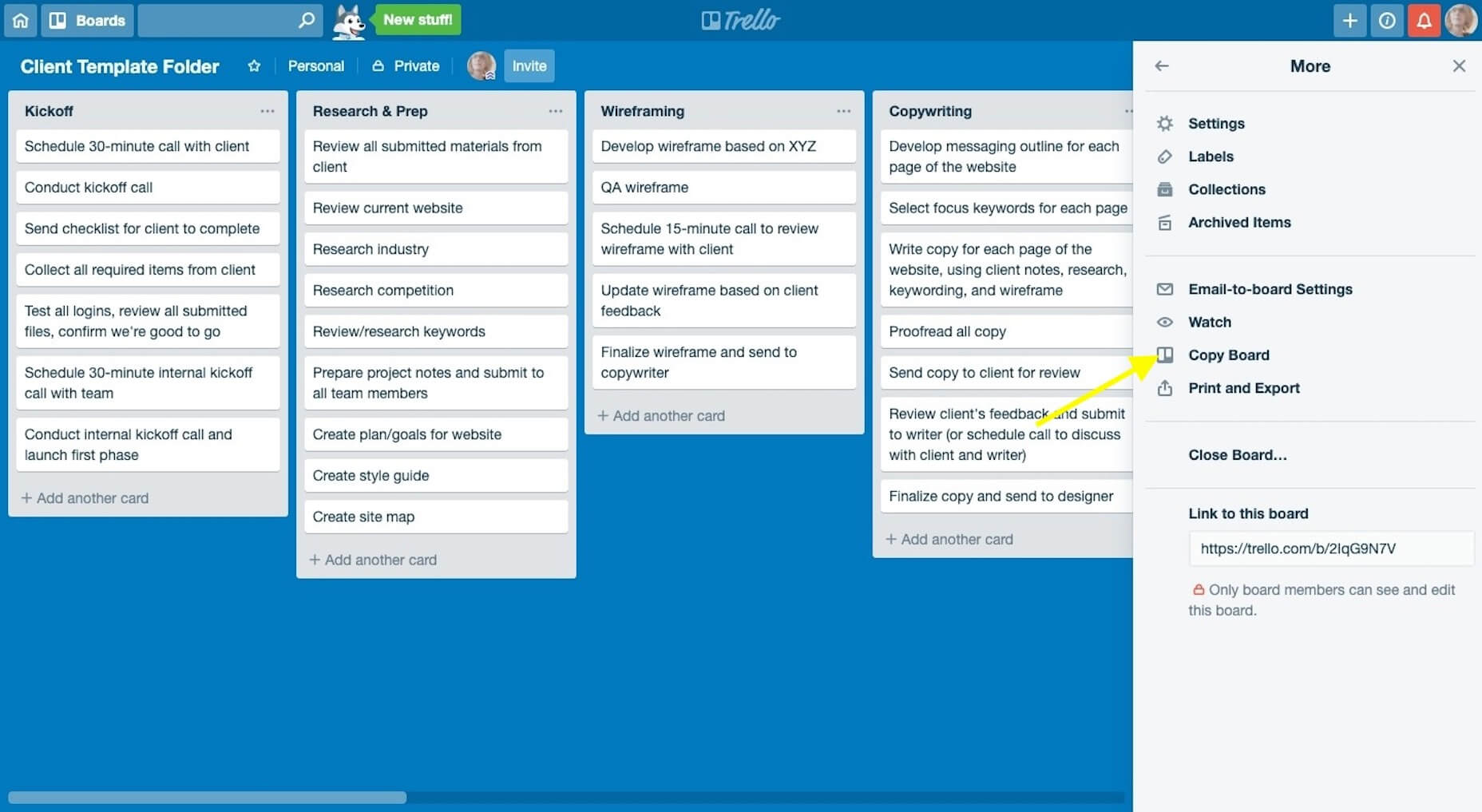 7 Steps to Successfully Onboarding Design Clients Trello-Copy-Board