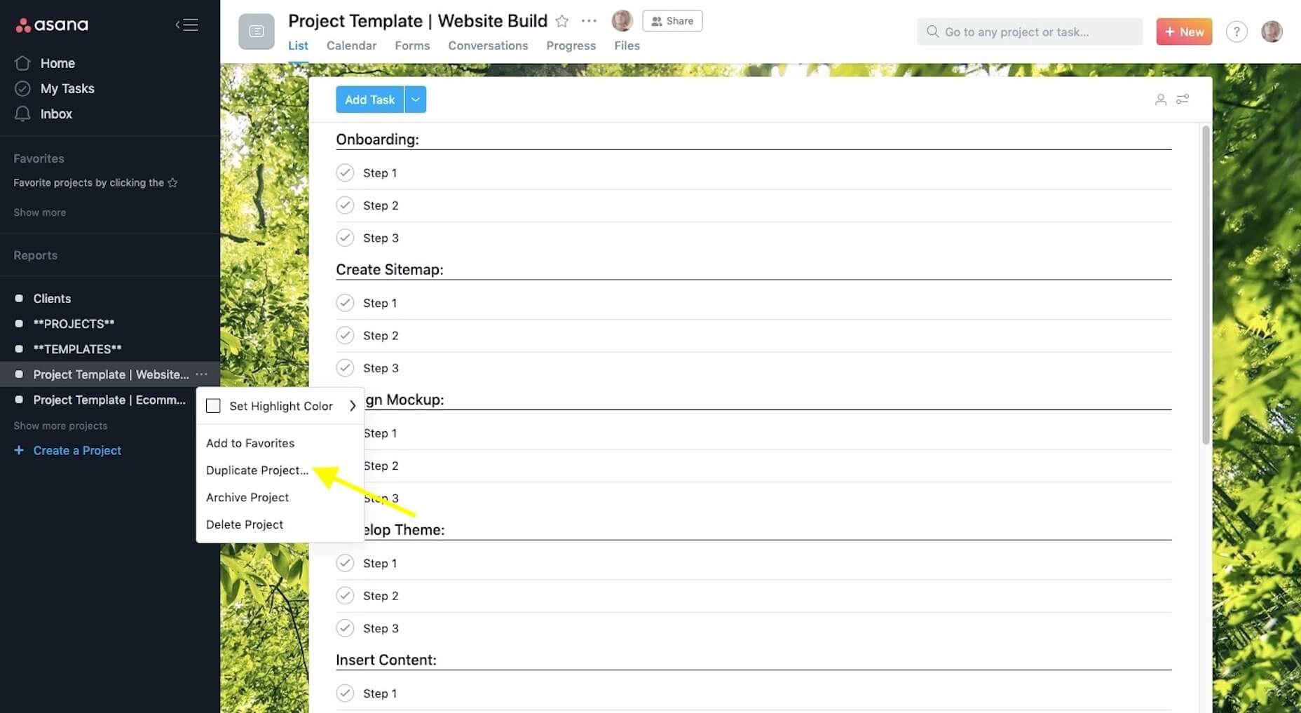 7 Steps to Successfully Onboarding Design Clients Asana-Duplicate-Project
