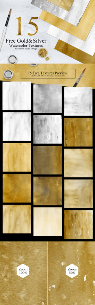Free Download: 15 Gold & Silver Watercolor Textures