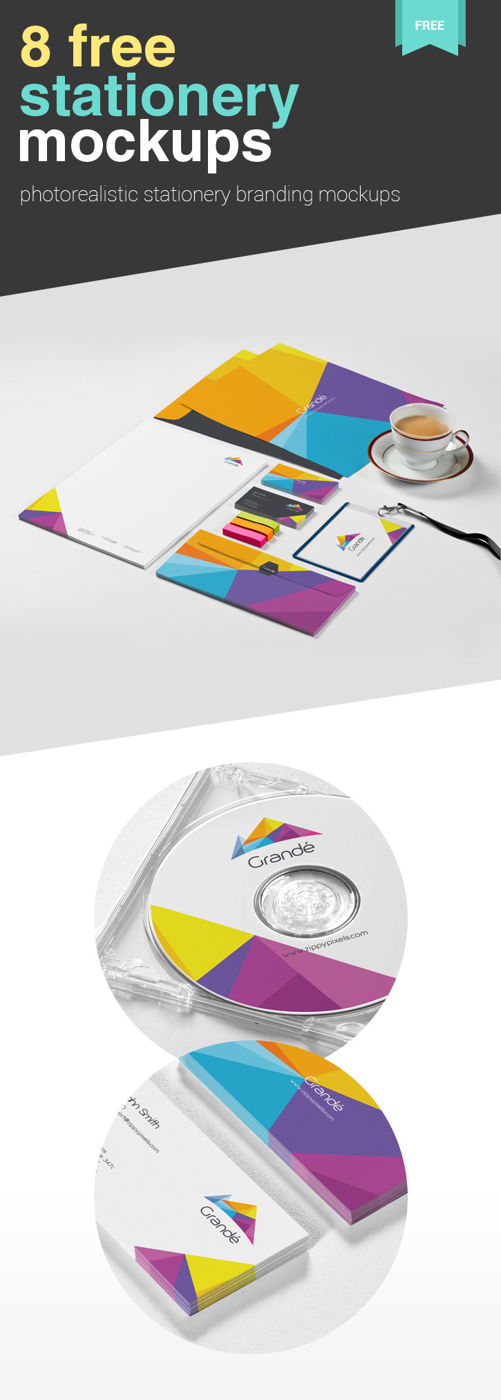 Free Download: 8 Photorealistic Stationery Branding PSD Mockups z1