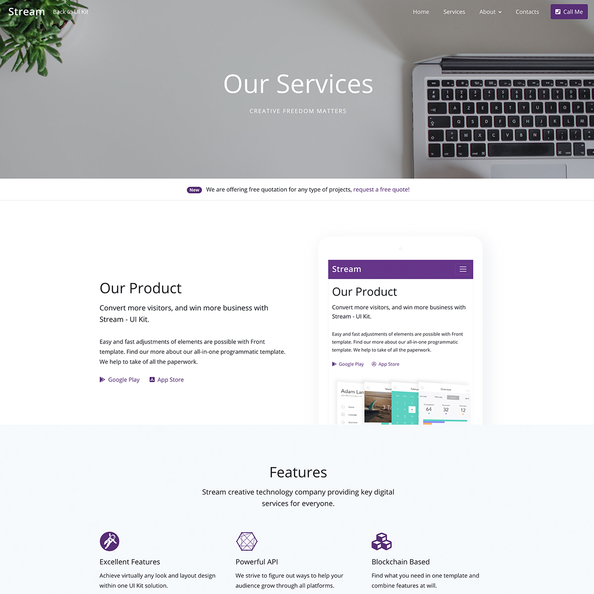 Free Download: Stream - Bootstrap 4 UI Kit services