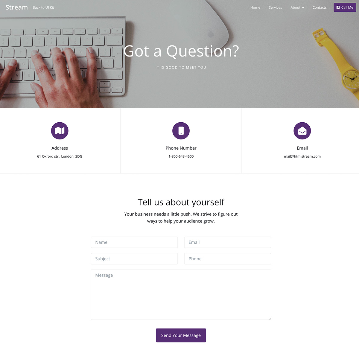 Free Download: Stream - Bootstrap 4 UI Kit contacts