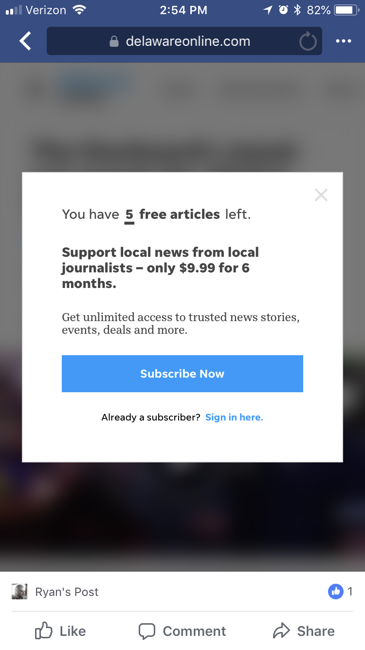 Delaware Online Shaded Modal