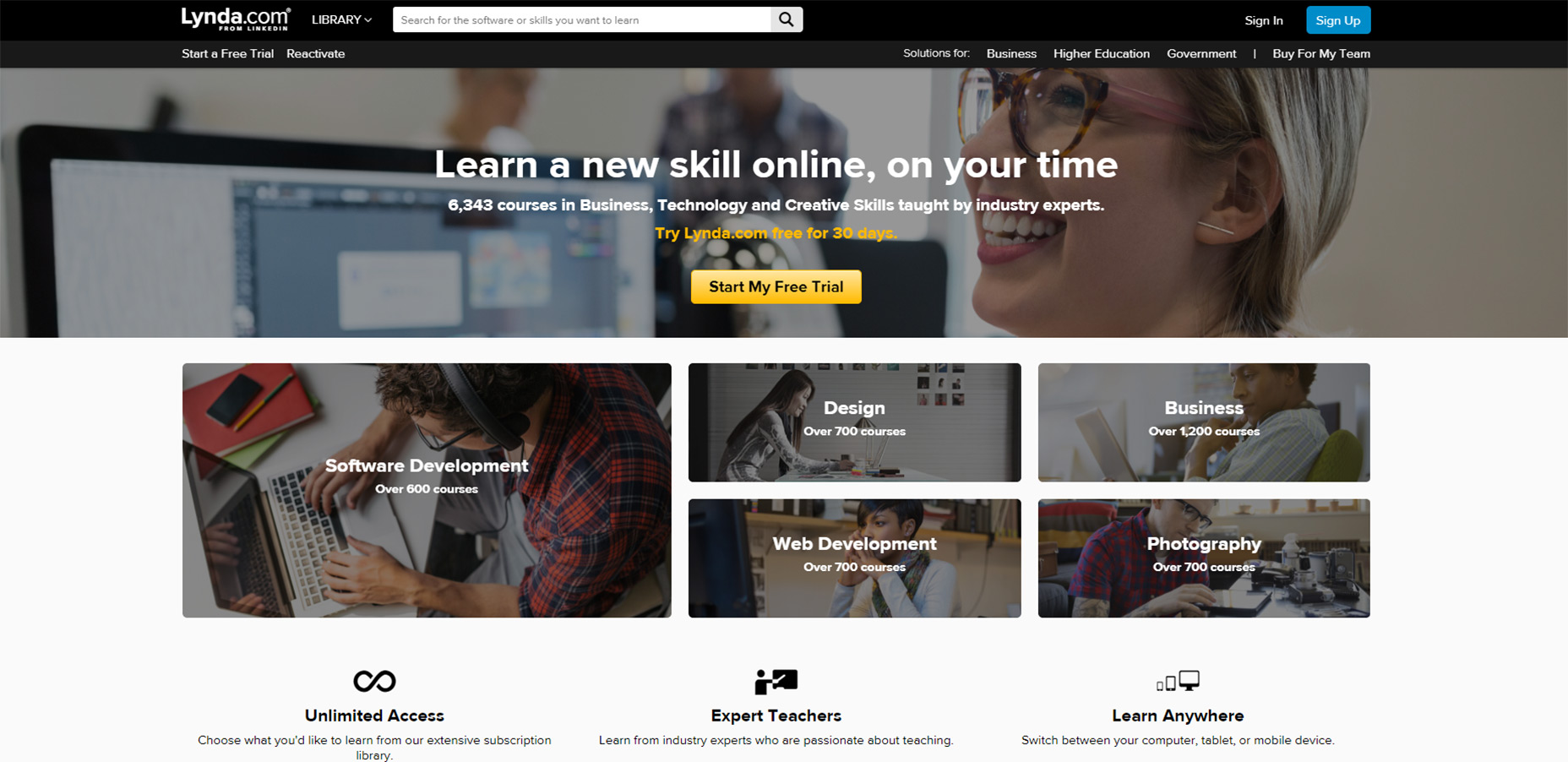 9 Best Online Video Libraries To Teach Yourself Design & Development 04-lynda-homepage