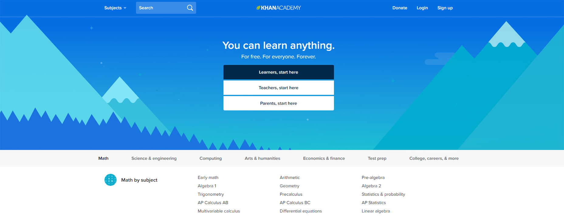 9 Best Online Video Libraries To Teach Yourself Design & Development 09-khan-academy-homepage