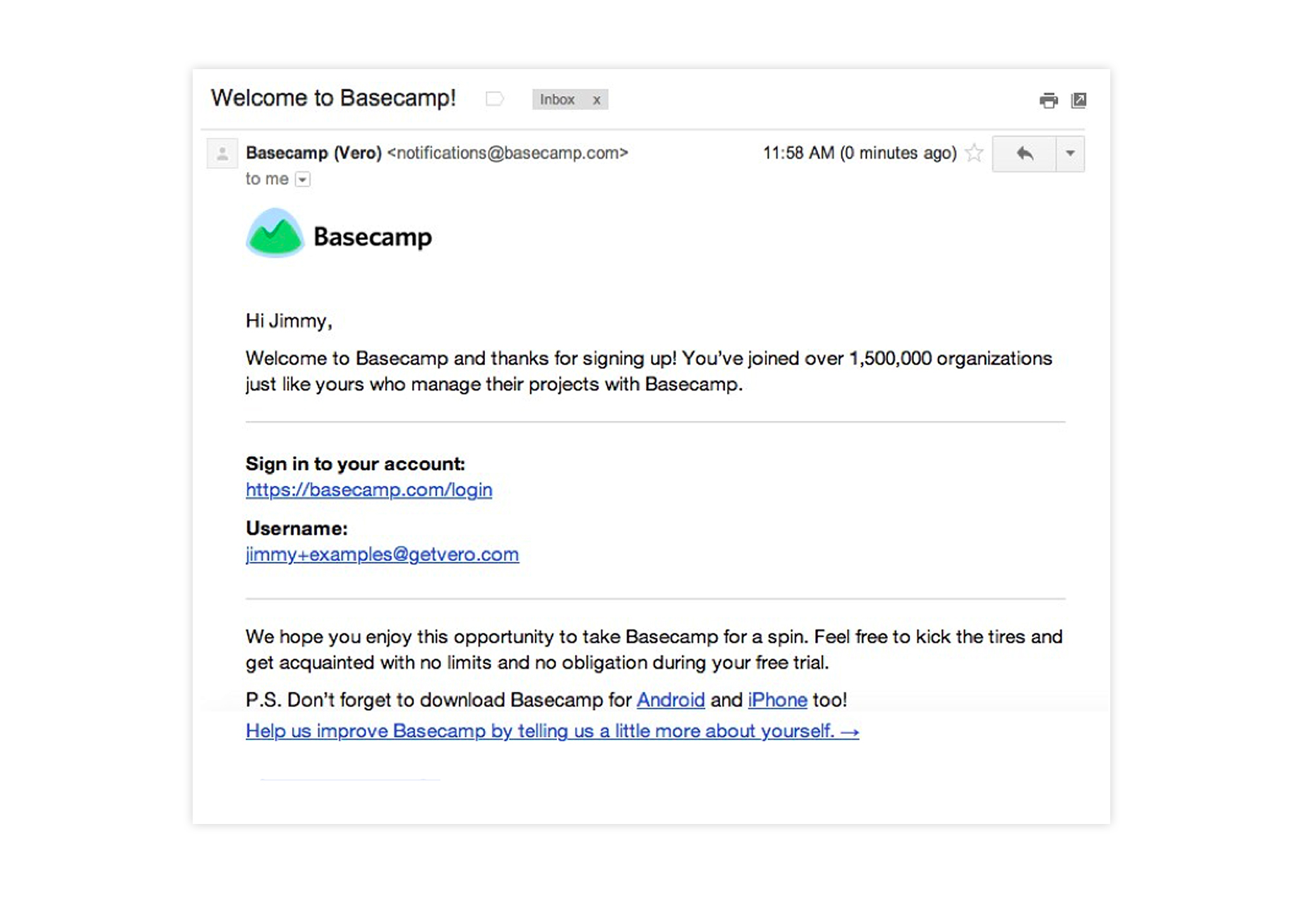 Ultimate UX Design Guide to SaaS On-Boarding, Part 2: Welcome Email 3_basecamp