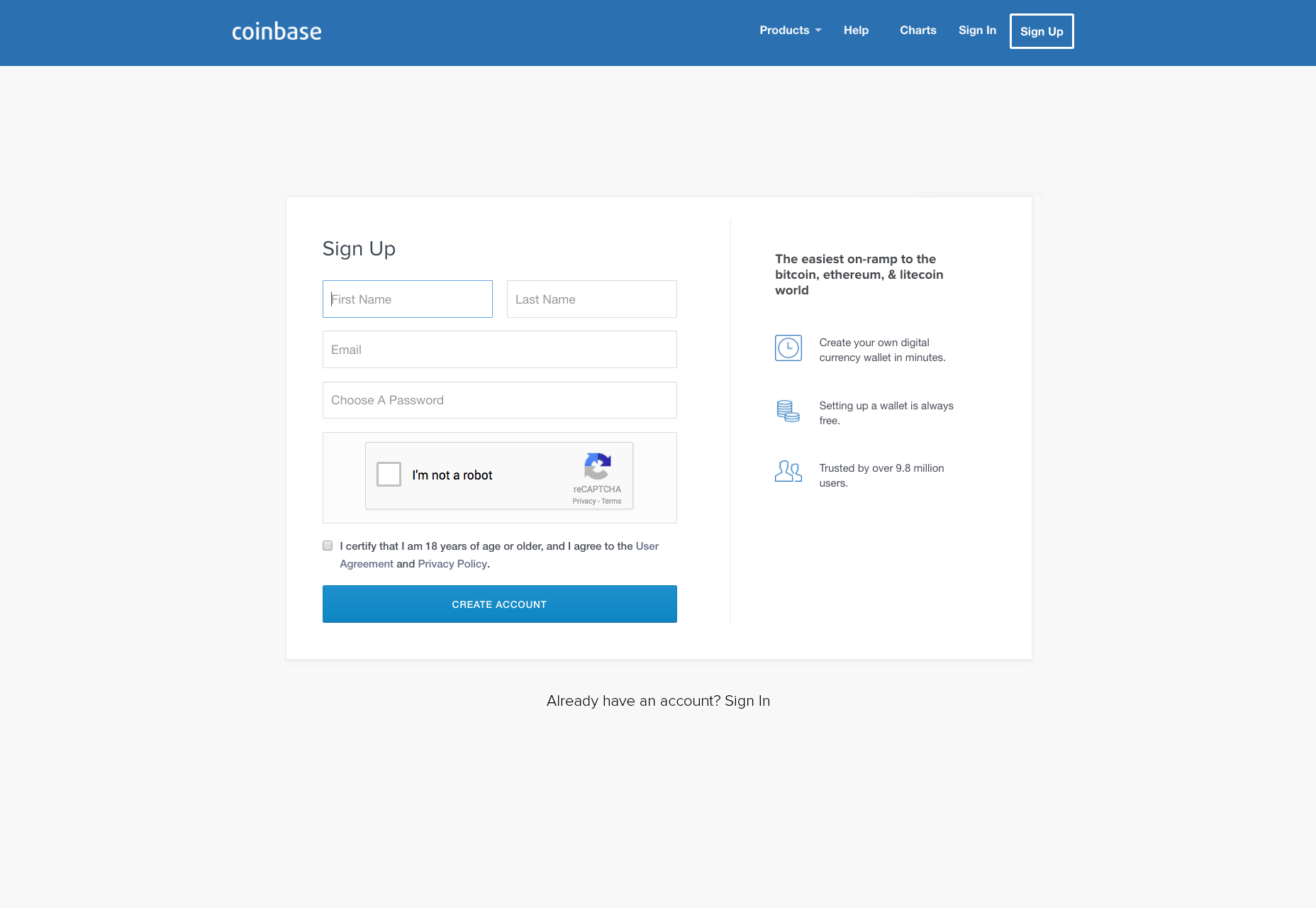 Ultimate UX Design Guide to SaaS On-Boarding, Part 1: Sign-up Forms 7_coinbase