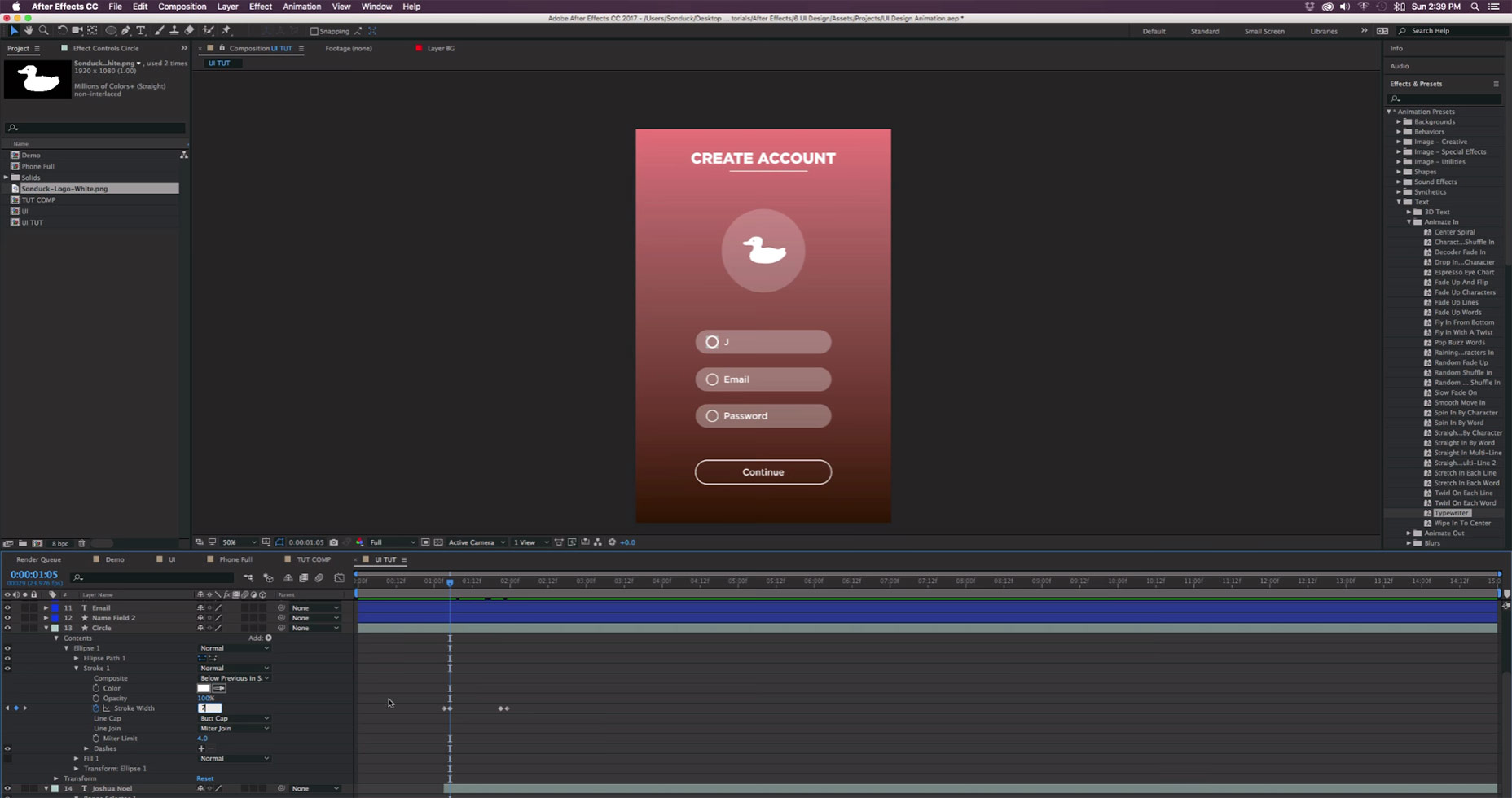 12 Free AE Tutorials for UX Professionals 05-after-effects-learn-login-screen