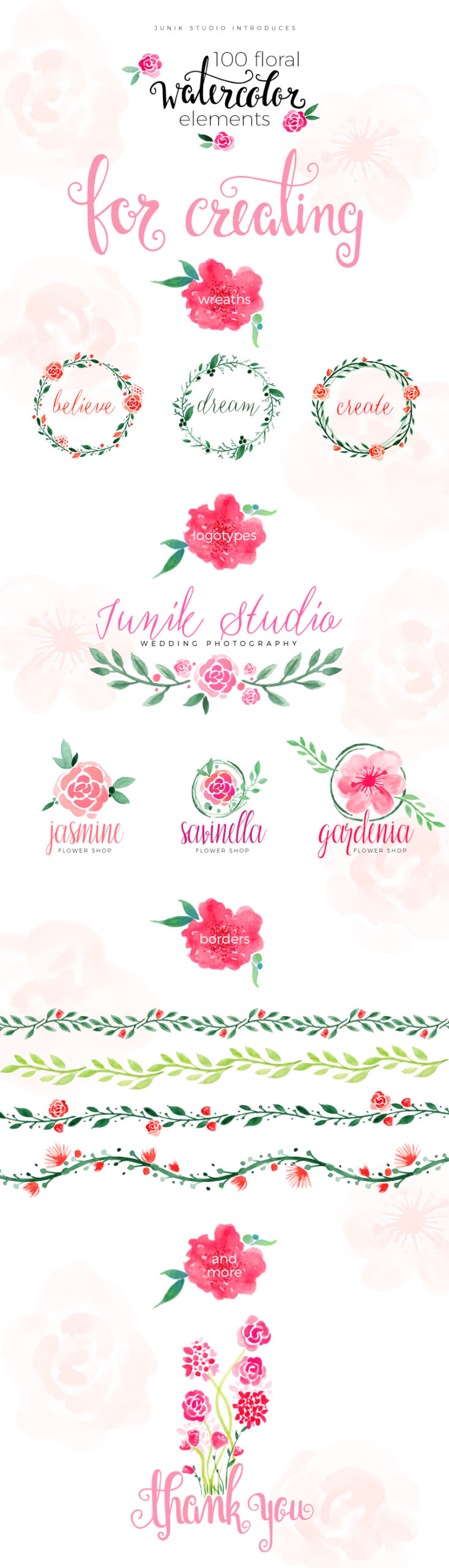Free Download: 100 Watercolor Floral Elements floral
