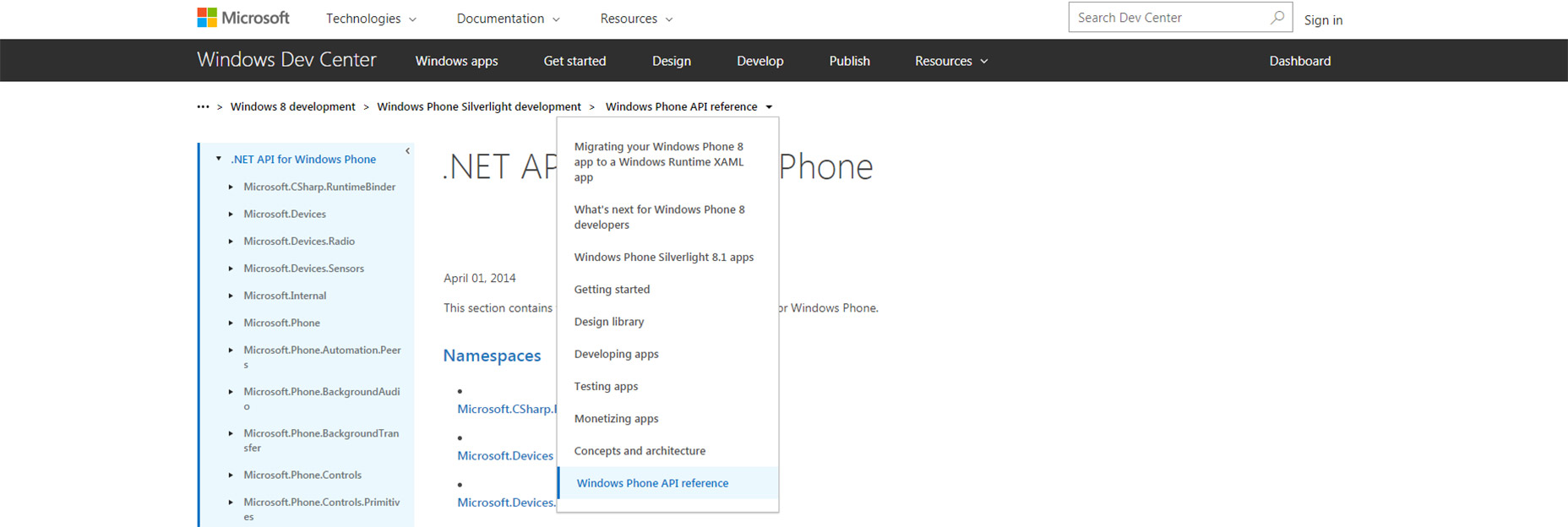 11 Ways Breadcrumbs Bolster UX Design 03-windows-msdn-dropdown-breadcrumbs
