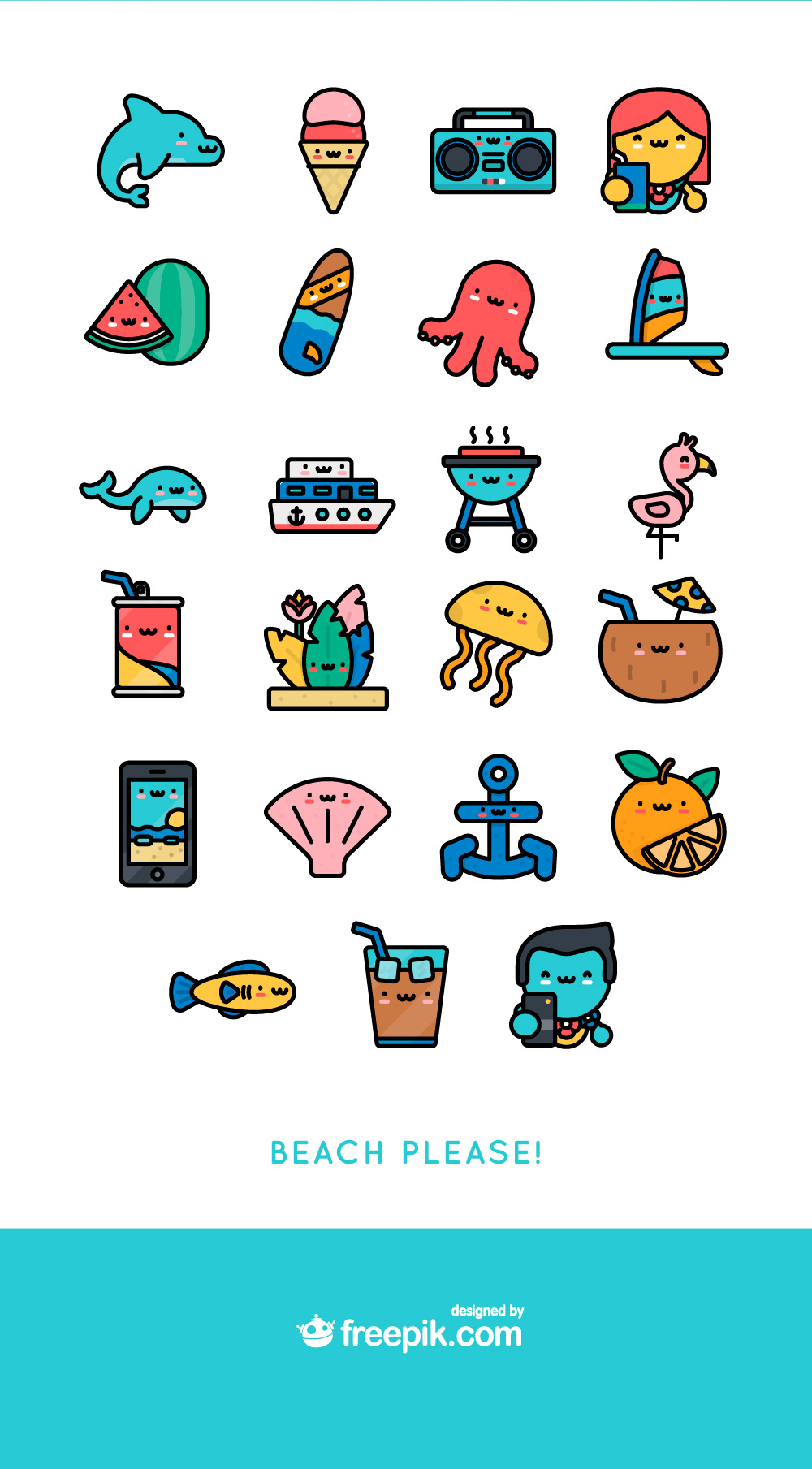 Free Download: Kawaii Summer Icon Pack 2017-07-05