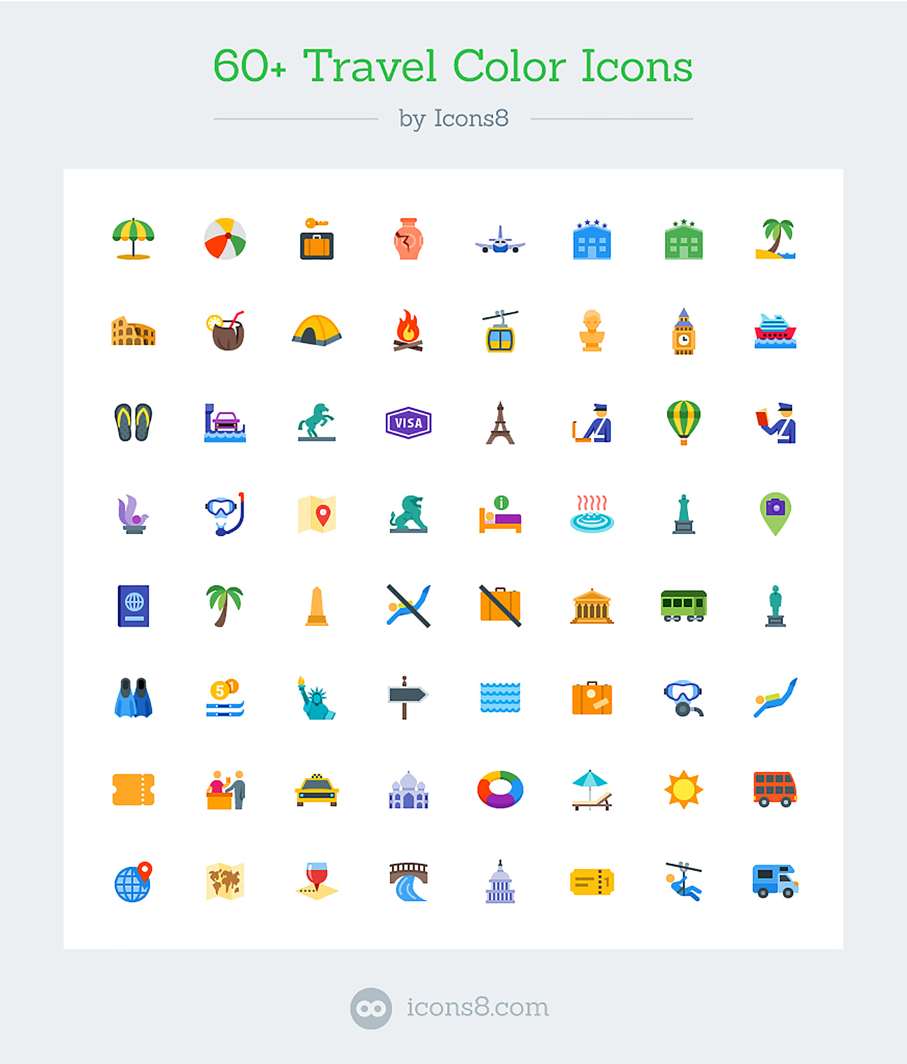 Free Download: 60+ travel icons by Icons8 preview