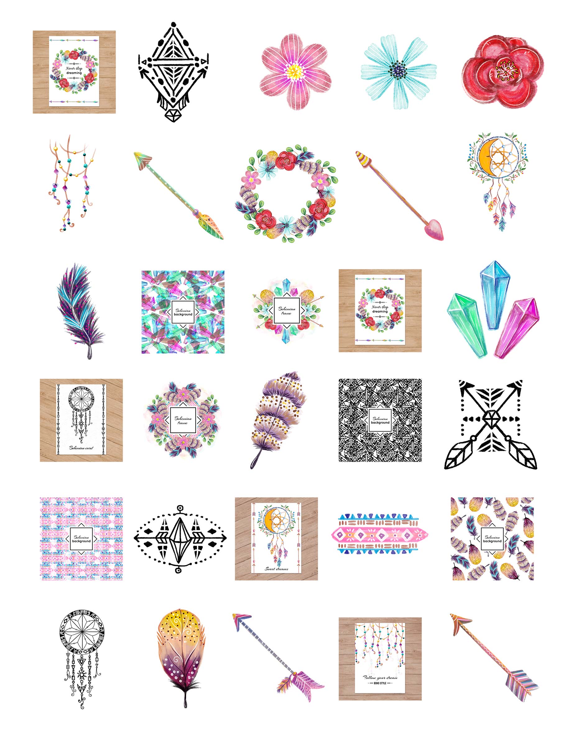 Free Download: Watercolor bohemian elements and illustrations watercolor_preview