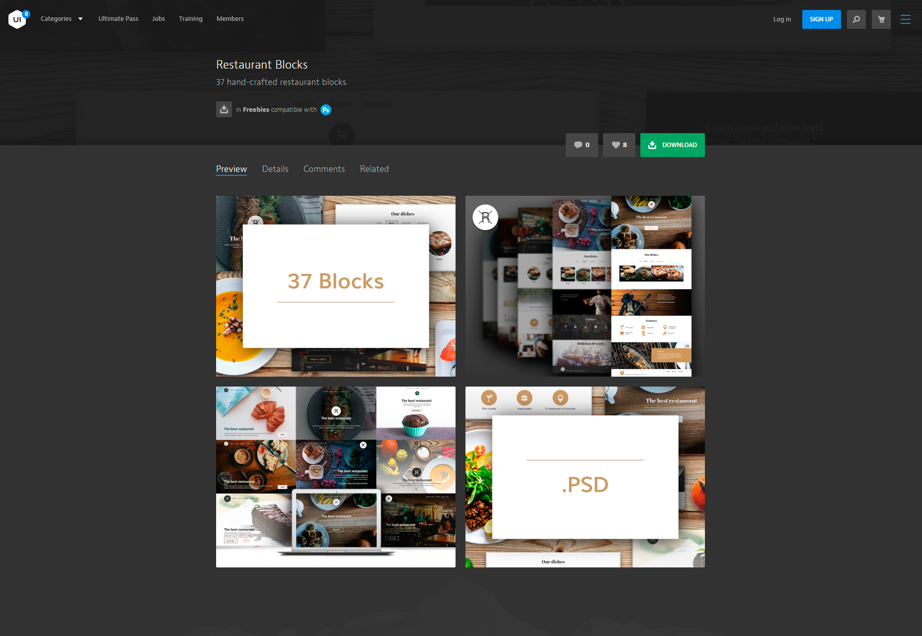 50+ fresh resources for designers, July 2016 37 Restaurant PSD Blocks