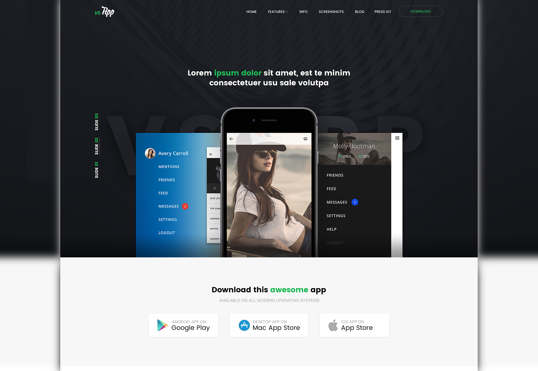 50+ fresh resources for designers, July 2016 VSApp: Mobile & Web PSD Template