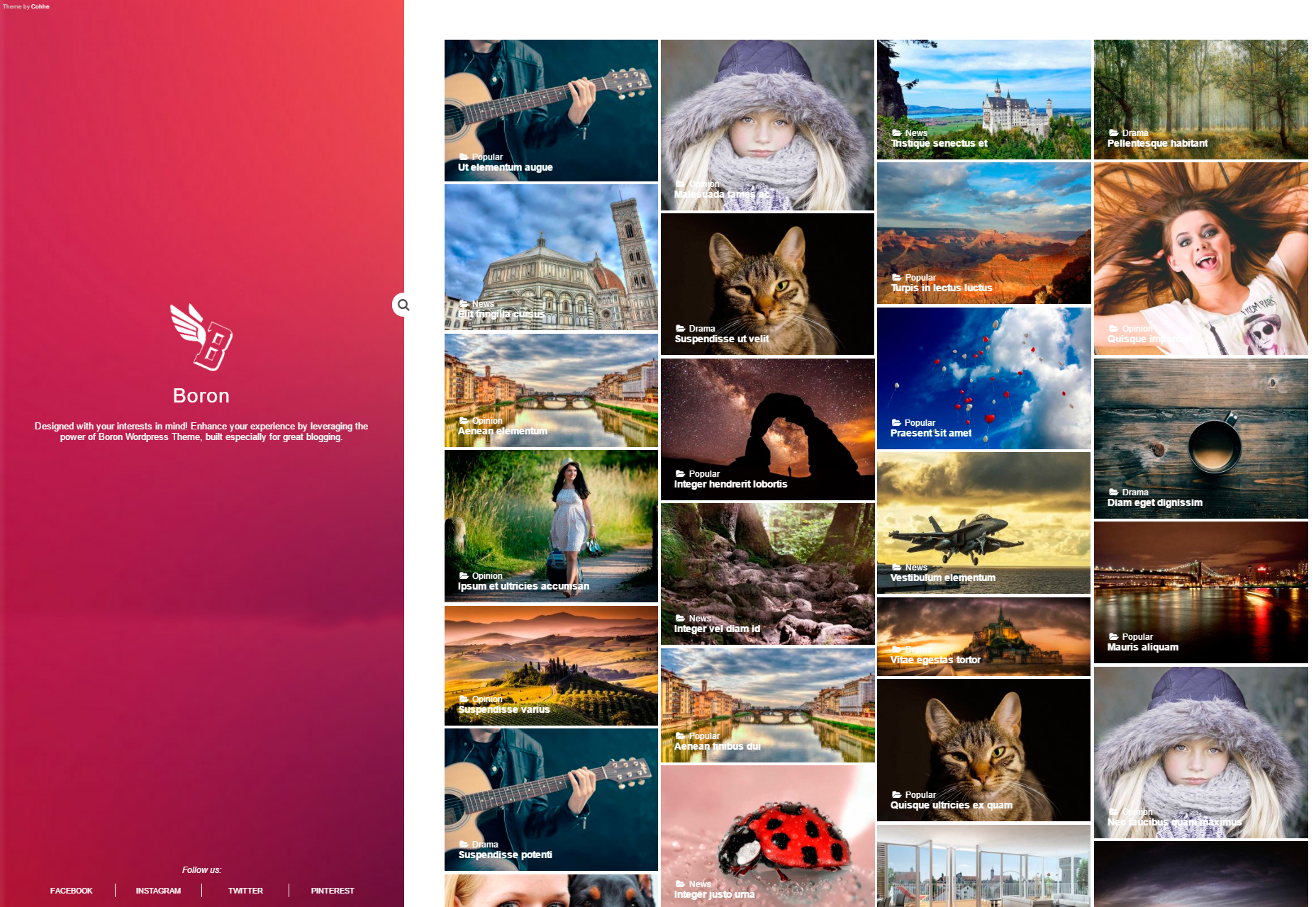 50+ fresh resources for designers, July 2016 Boron: Beautiful Image Blogging WordPress Theme
