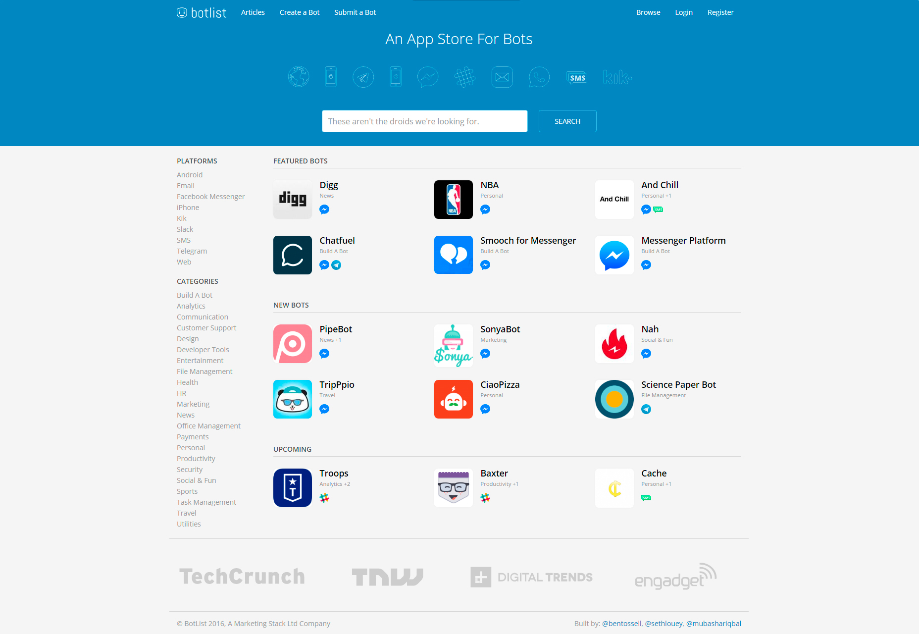 50+ fresh resources for designers, July 2016 Botlist: Assorted Bots Store