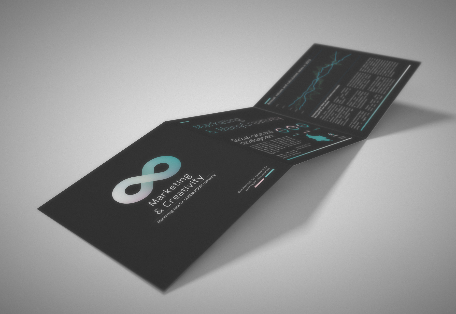 50 fresh resources designers, May 2016 Teal: Dark Schemed Tri-Fold Template
