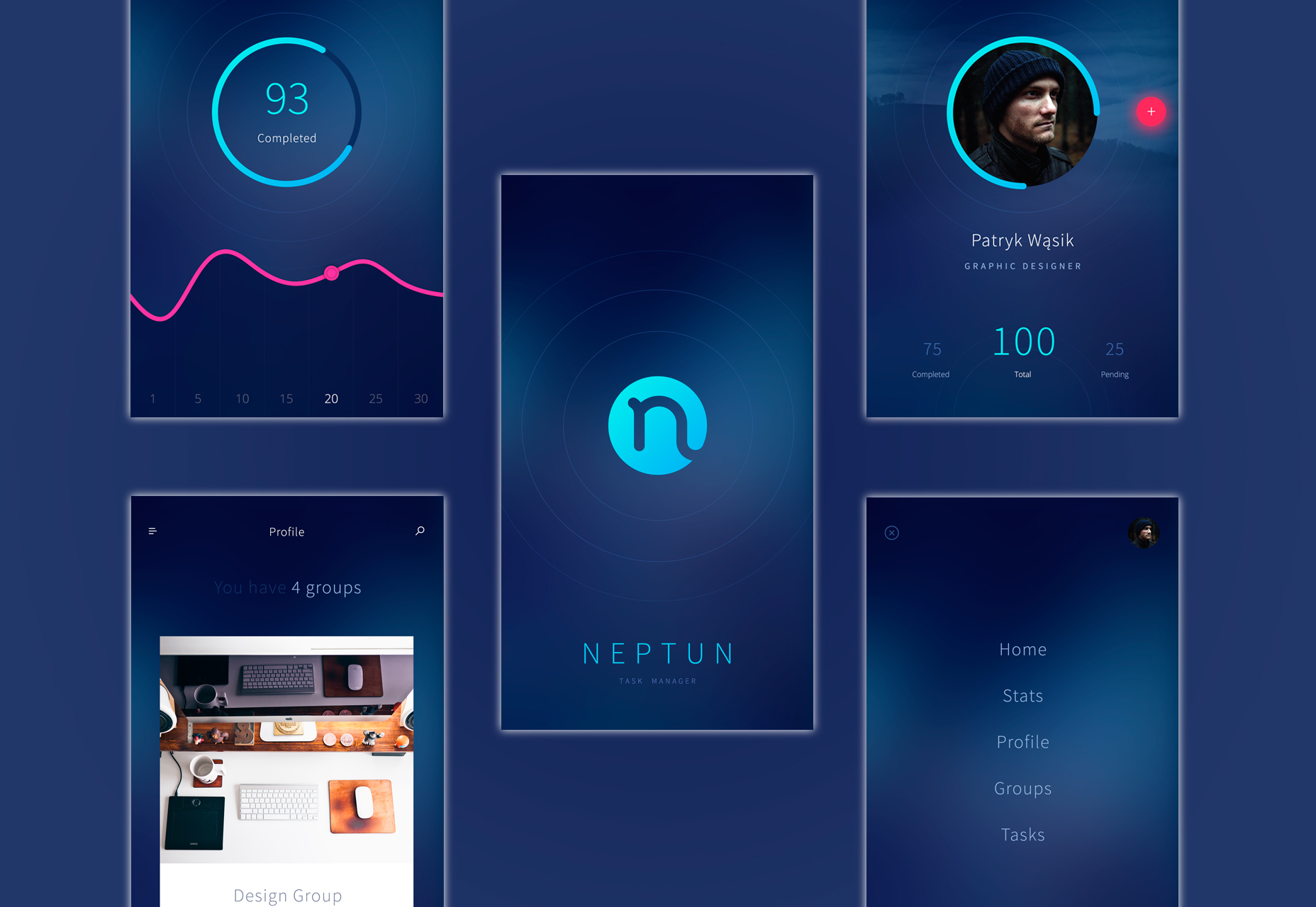 50 fresh resources designers, May 2016 Neptun: Modern & Minimal Mobile Screens PSD Kit