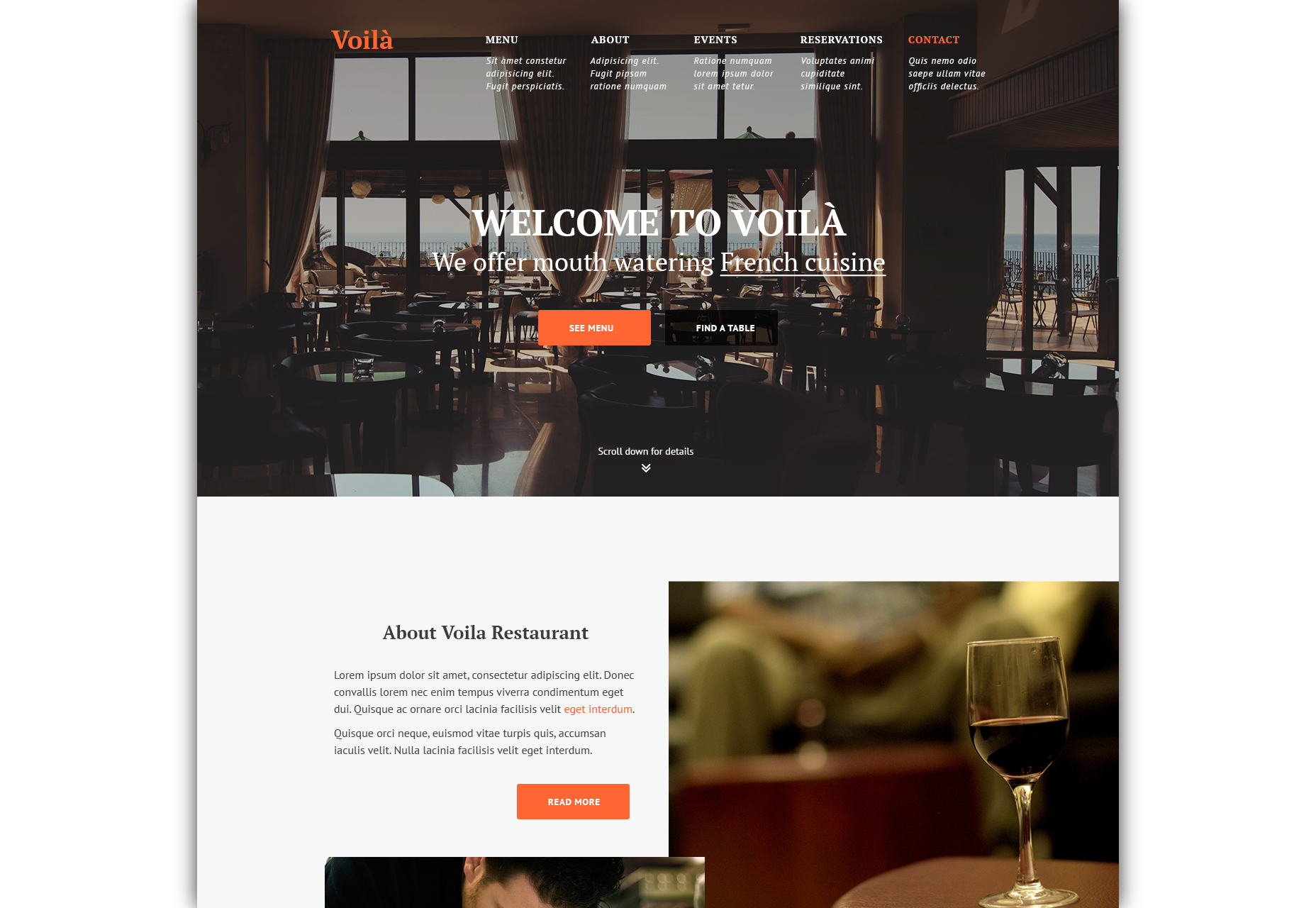 50 fresh resources designers, May 2016 Voila: Restaurant Website PSD Template