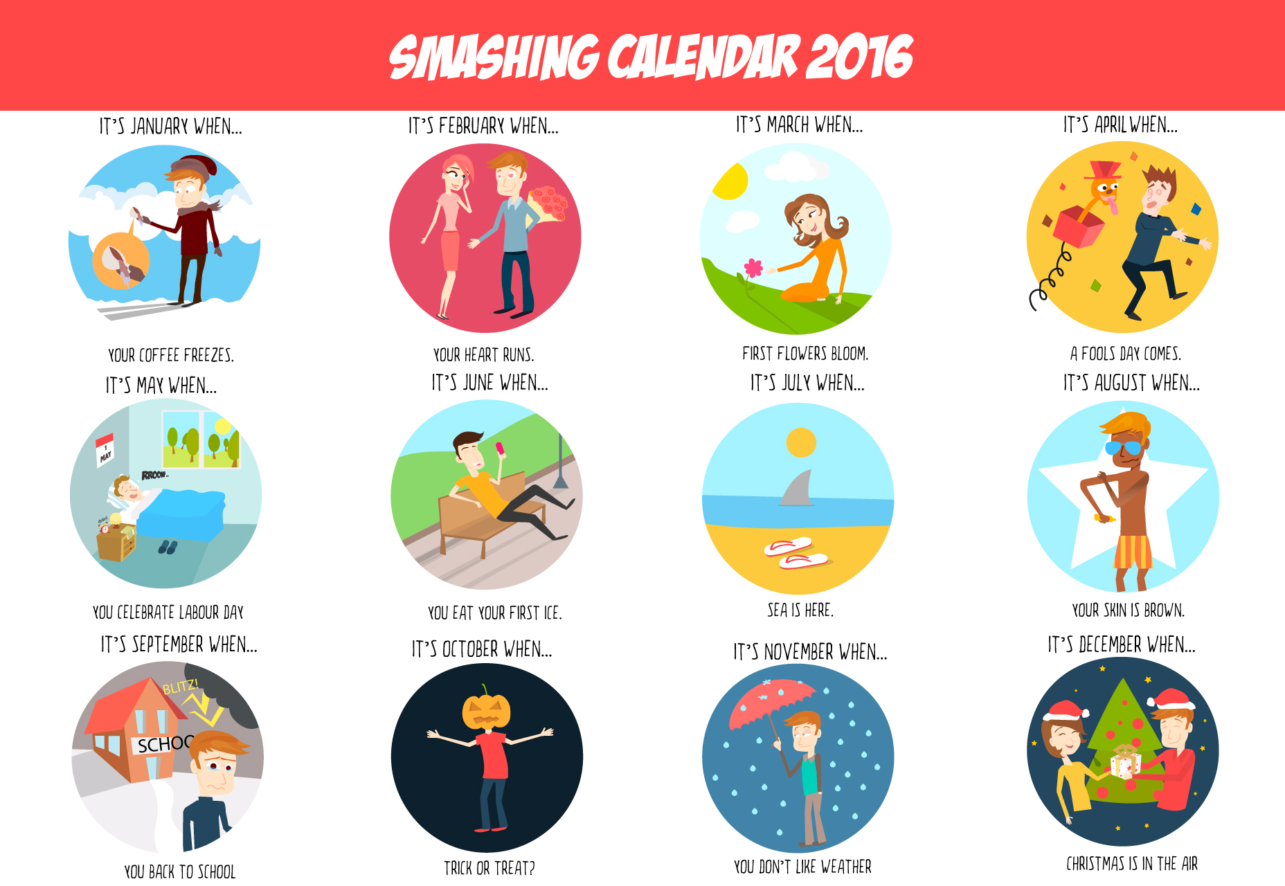 50+ fresh resources for designers, March 2016 The Months Of The Year Vector Icon Set