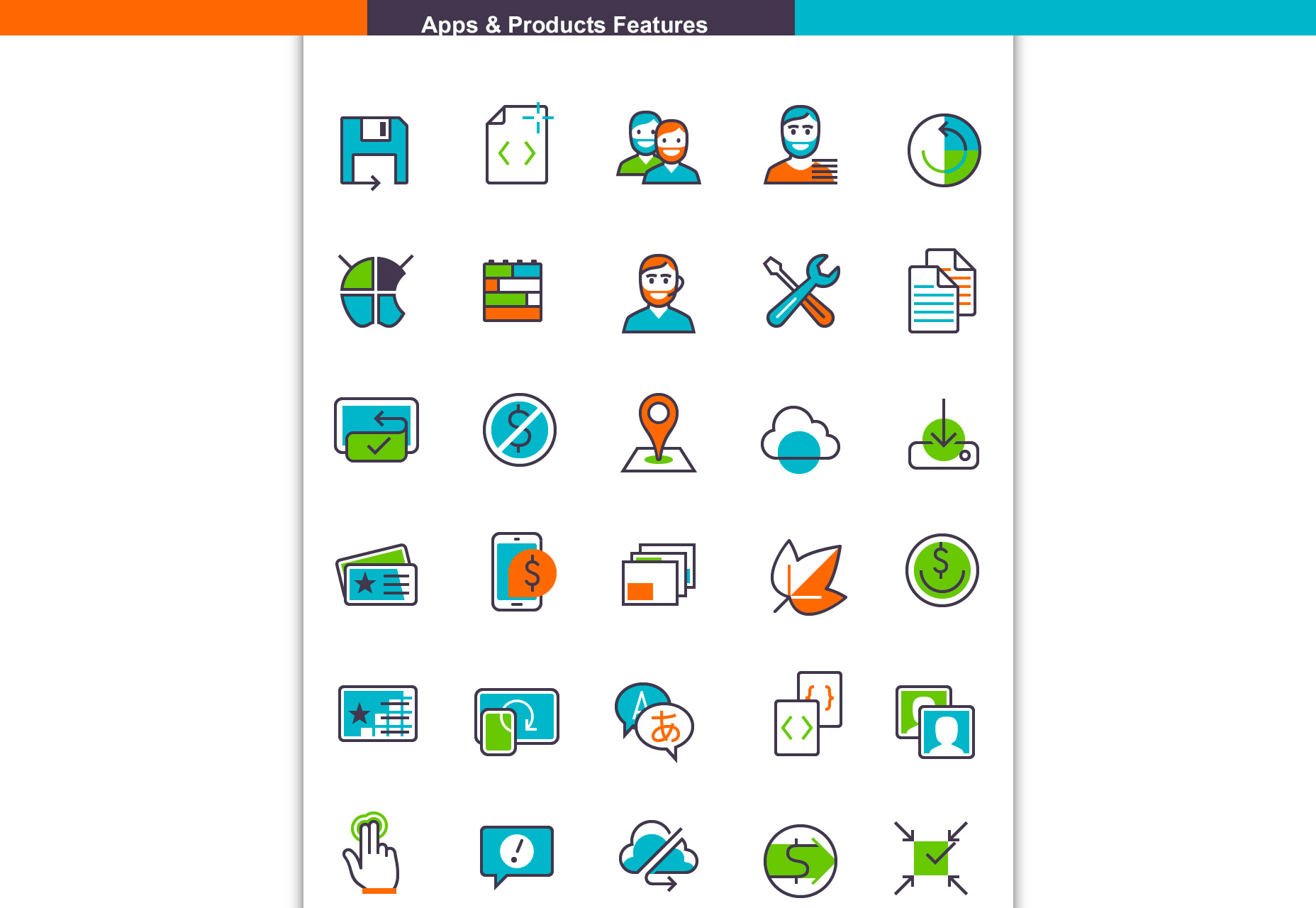 50+ fresh resources for designers, March 2016 Nice Apps And Product Features Icon Set