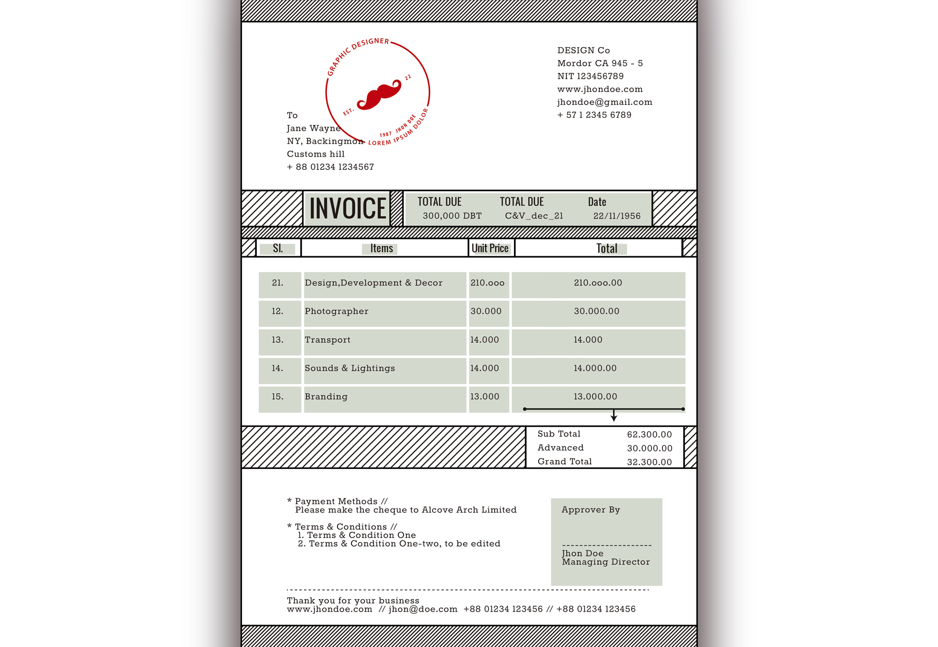 50+ fresh resources for designers, March 2016 Noir: Technical Invoice PSD & Ai Template
