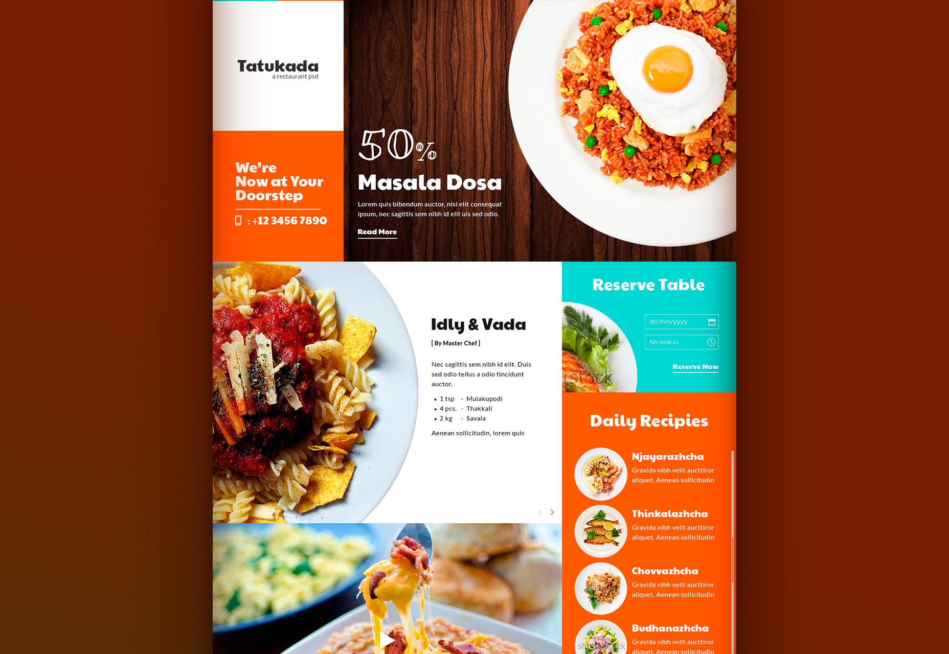 50+ fresh resources for designers, March 2016 Tatukada: Flat Full-screen Restaurant Web Template