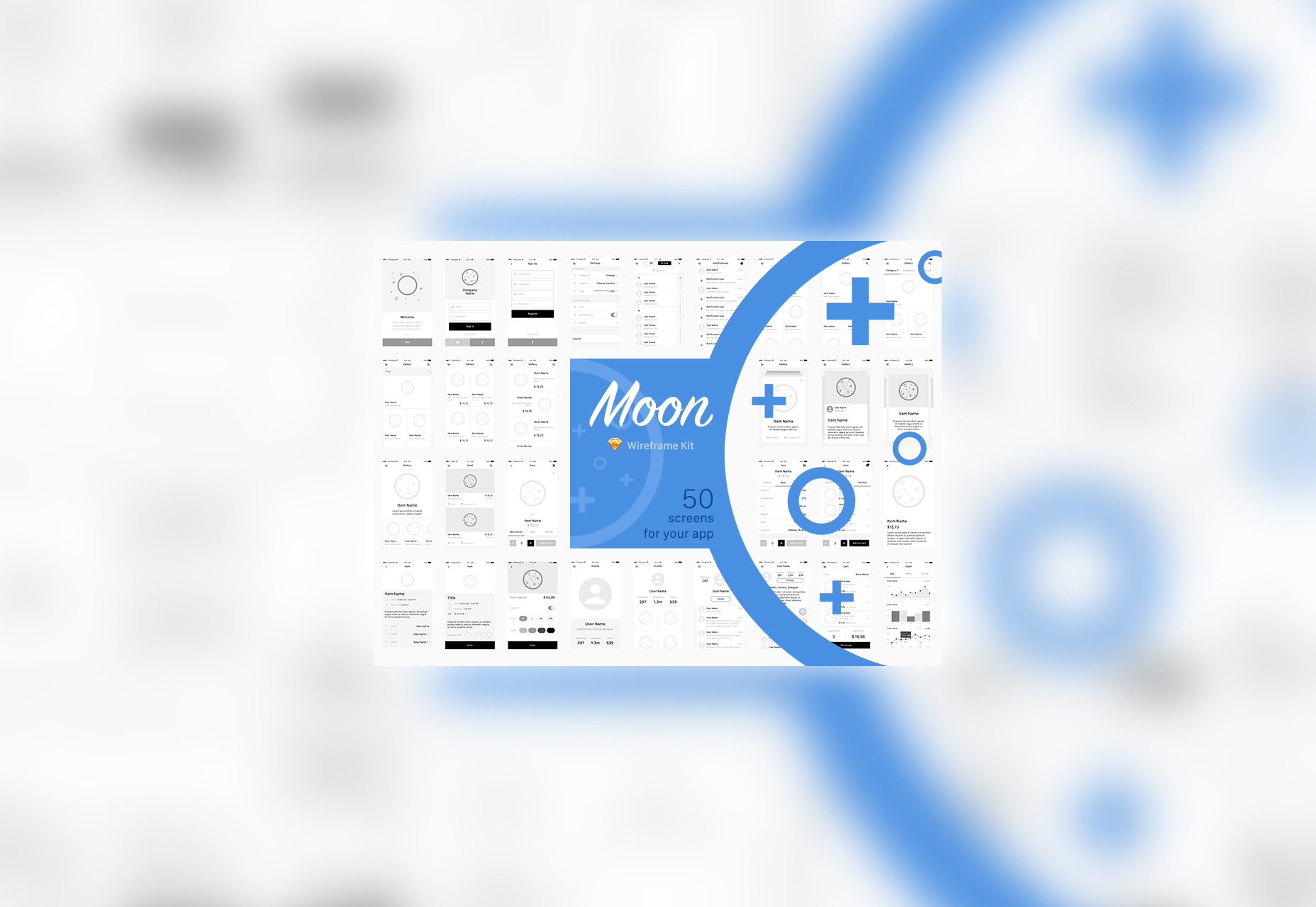 50+ fresh resources for designers, March 2016 Moon: 50 Wireframe Templates Kit