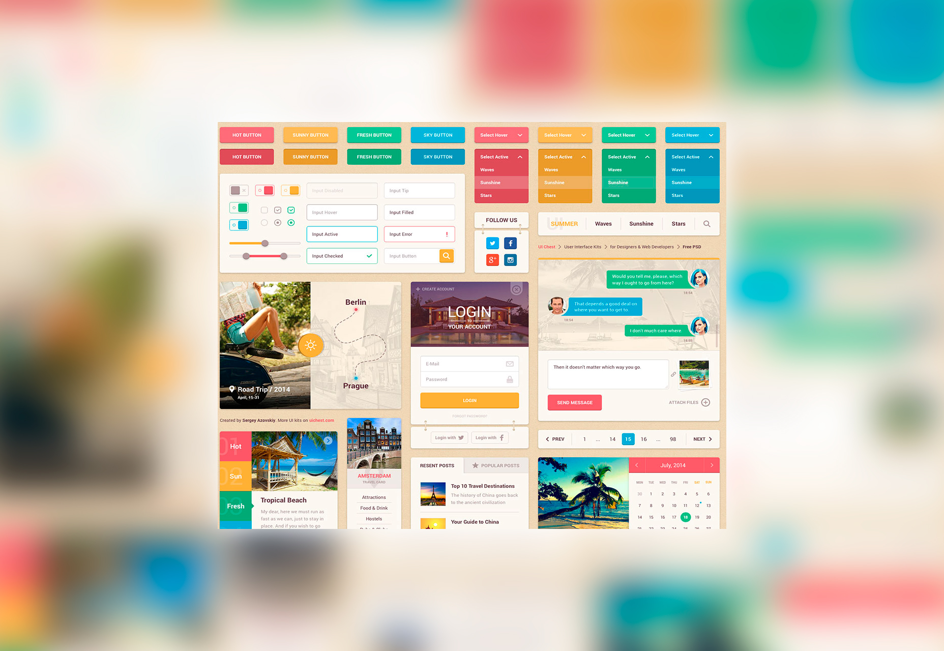 50+ fresh resources for designers, March 2016 Summer: Fresh Web PSD UI Kit