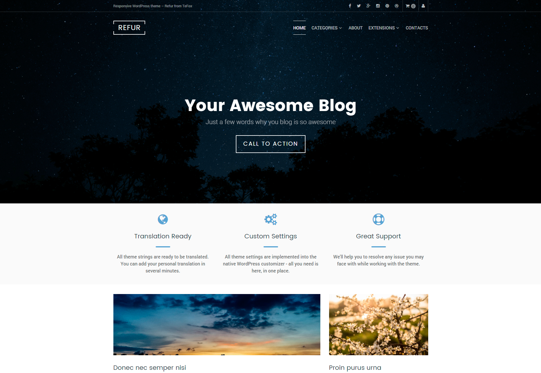 50+ fresh resources for designers, March 2016 Refur: Clean & Modern Blogging WordPress Theme