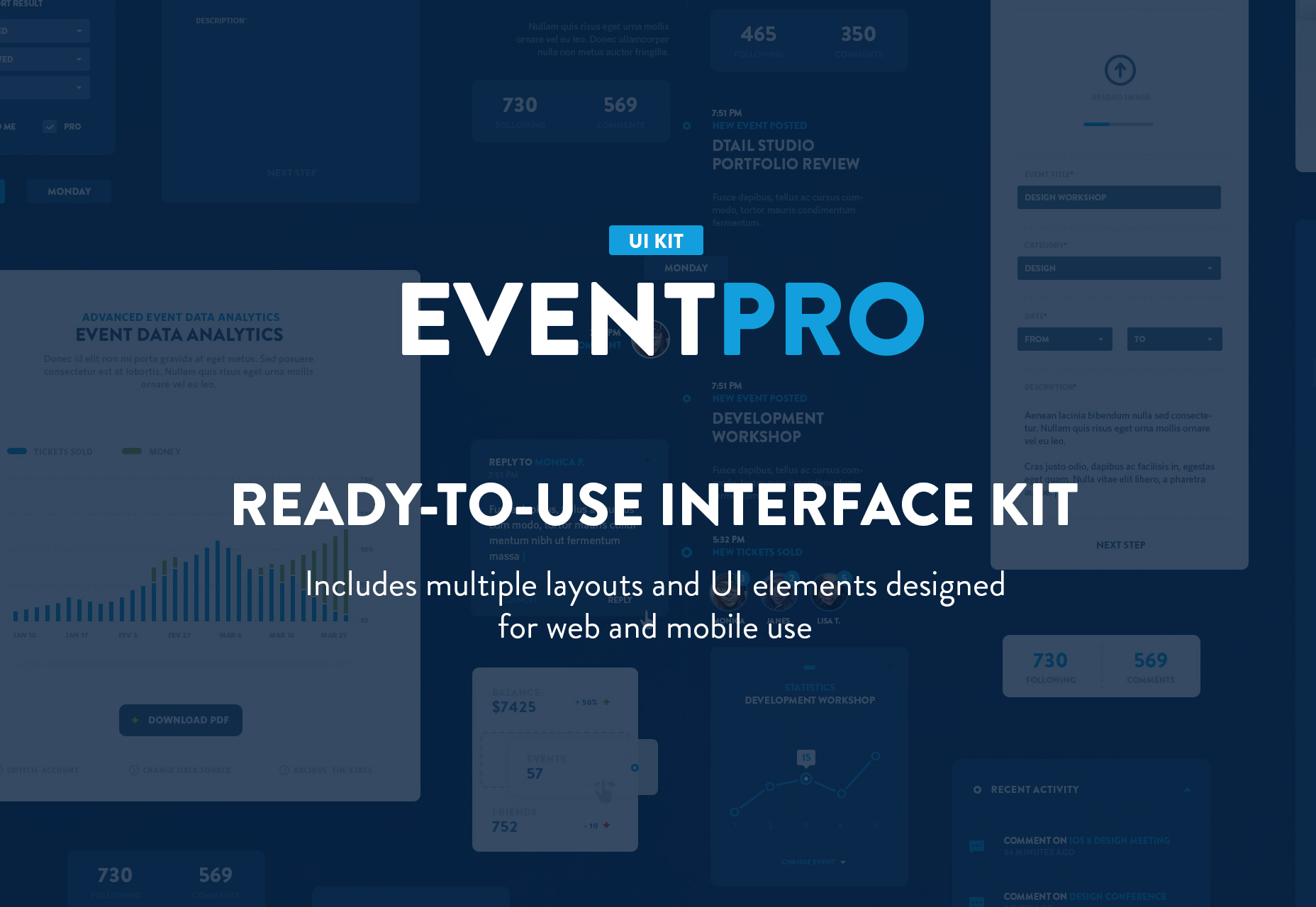 50+ fresh resources for designers, February 2016 EventPro: Modern Blue UI Kit