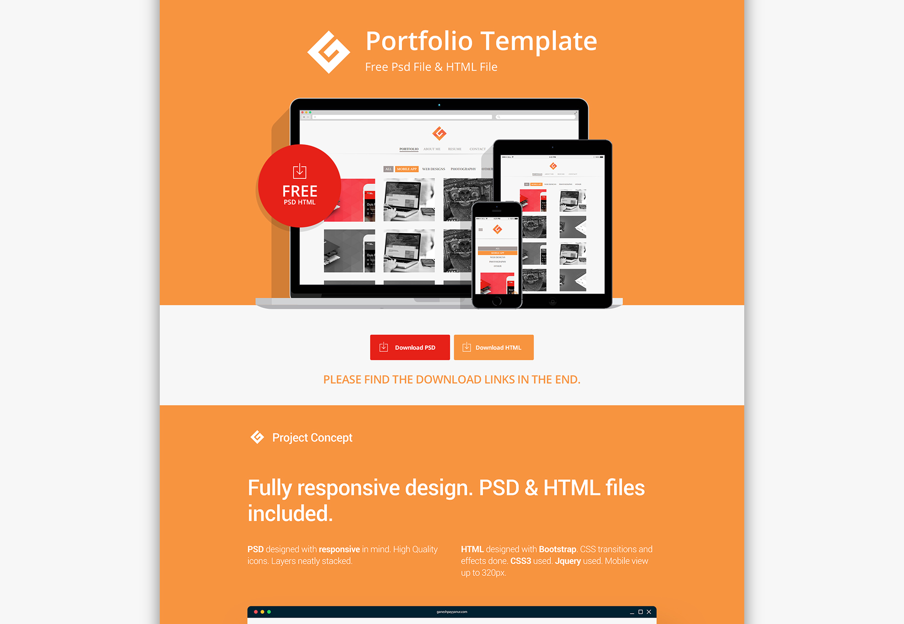 50+ fresh resources for designers, February 2016 Flat Portfolio PSD & HTML Template