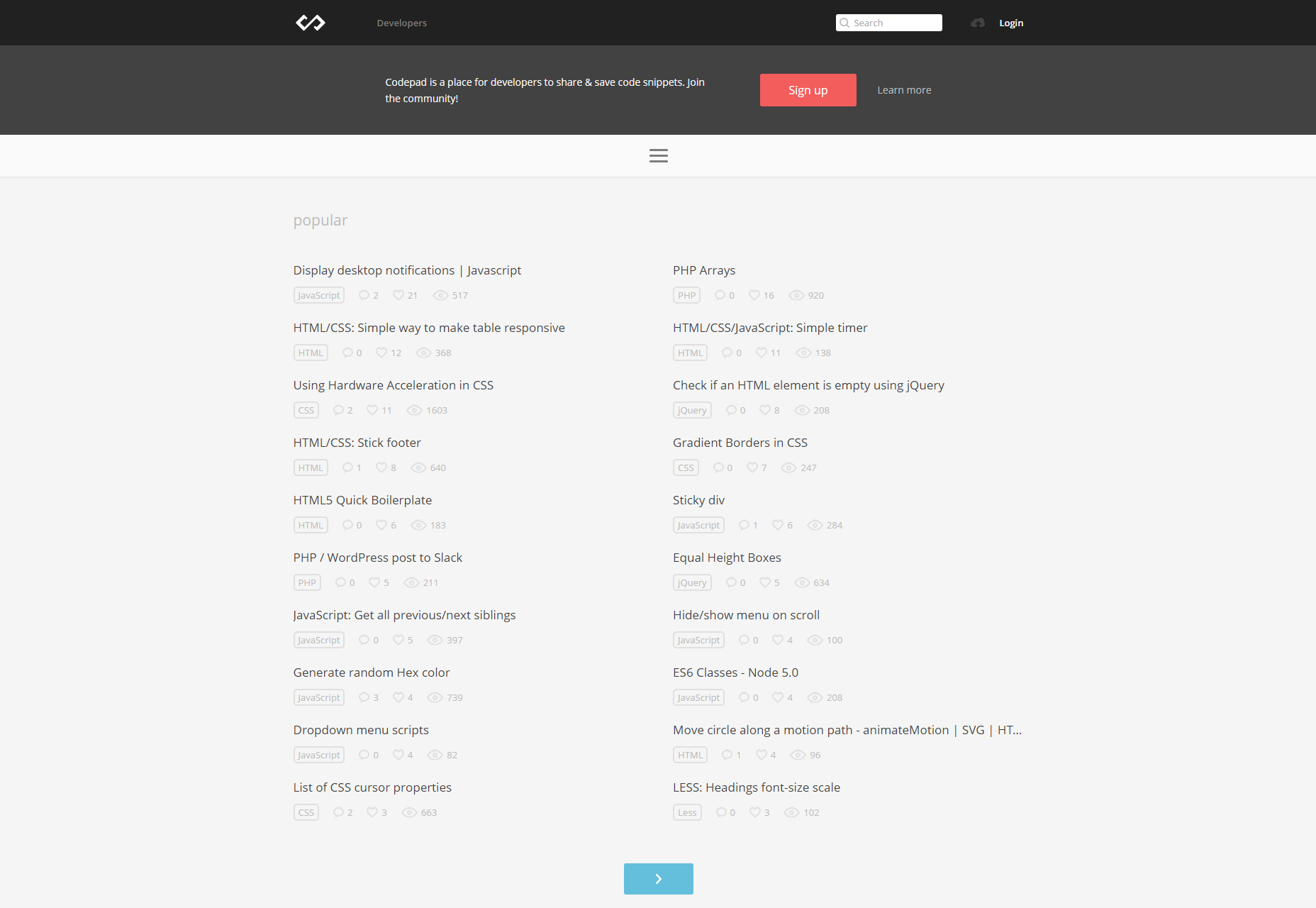 50+ fresh resources for designers, February 2016 Codepad: Social Ranked Code Snippets