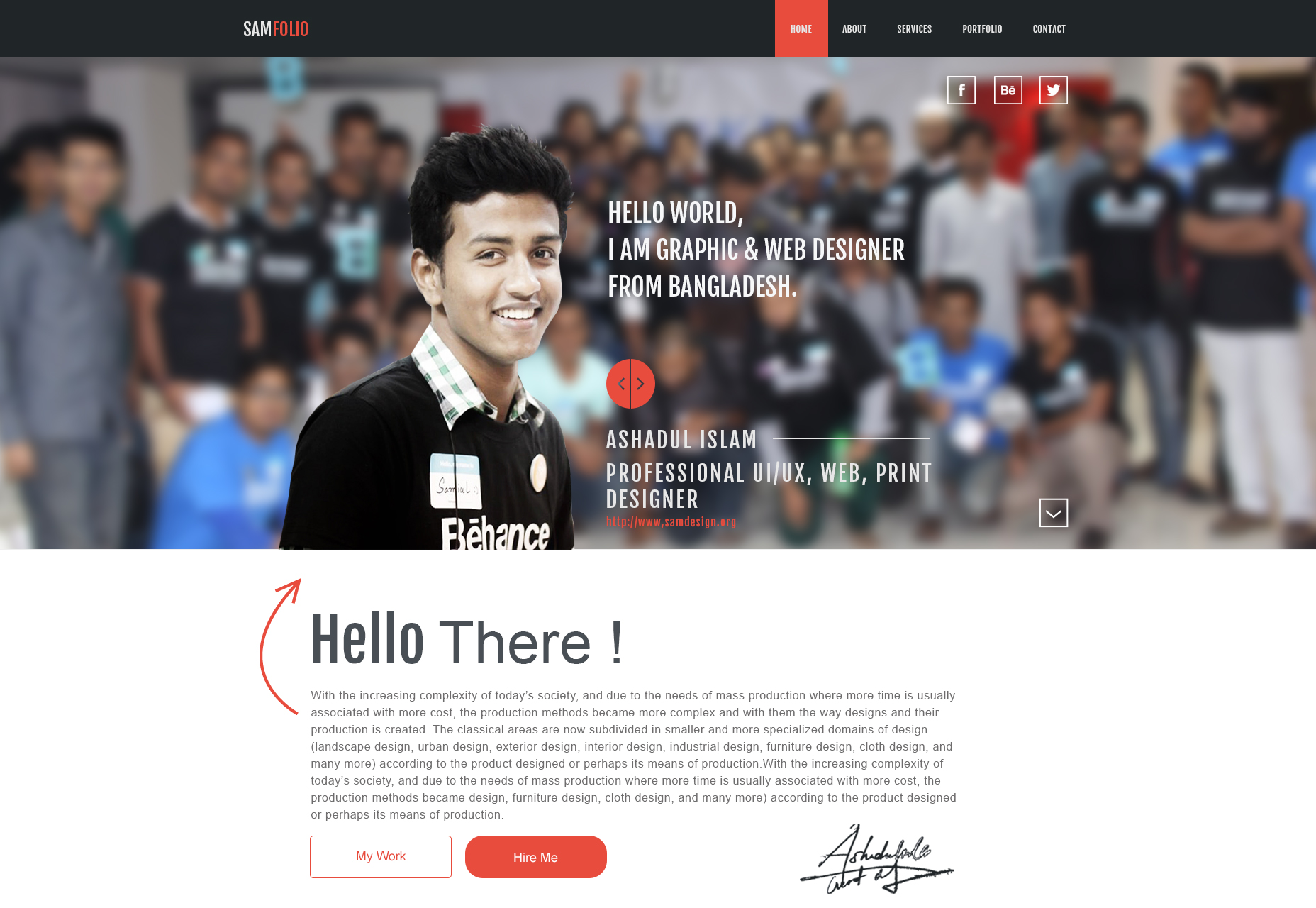 Samfolio: Personal One Page Web PSD on Behance