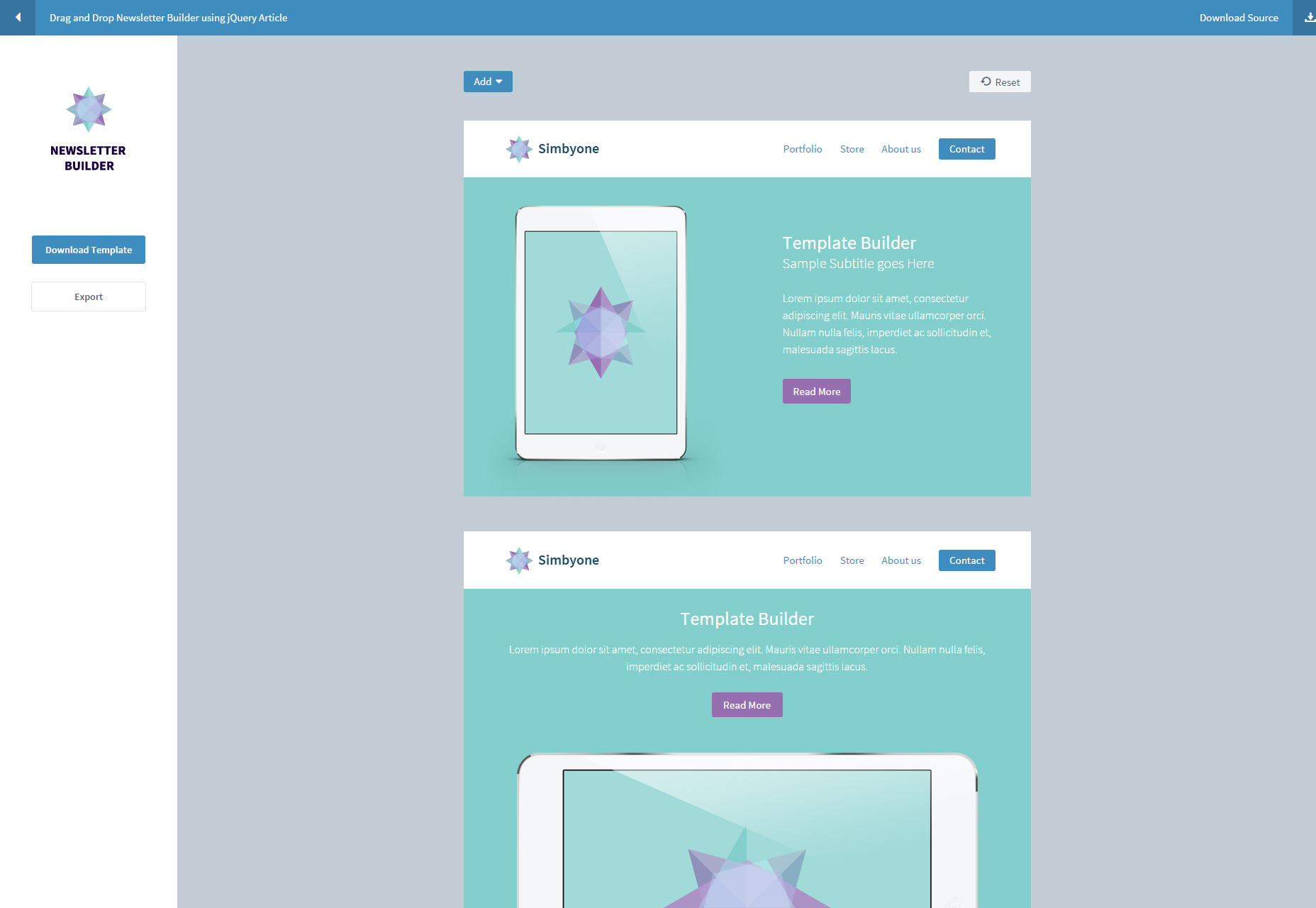 jQuery Drag and Drop Newsletter Builder