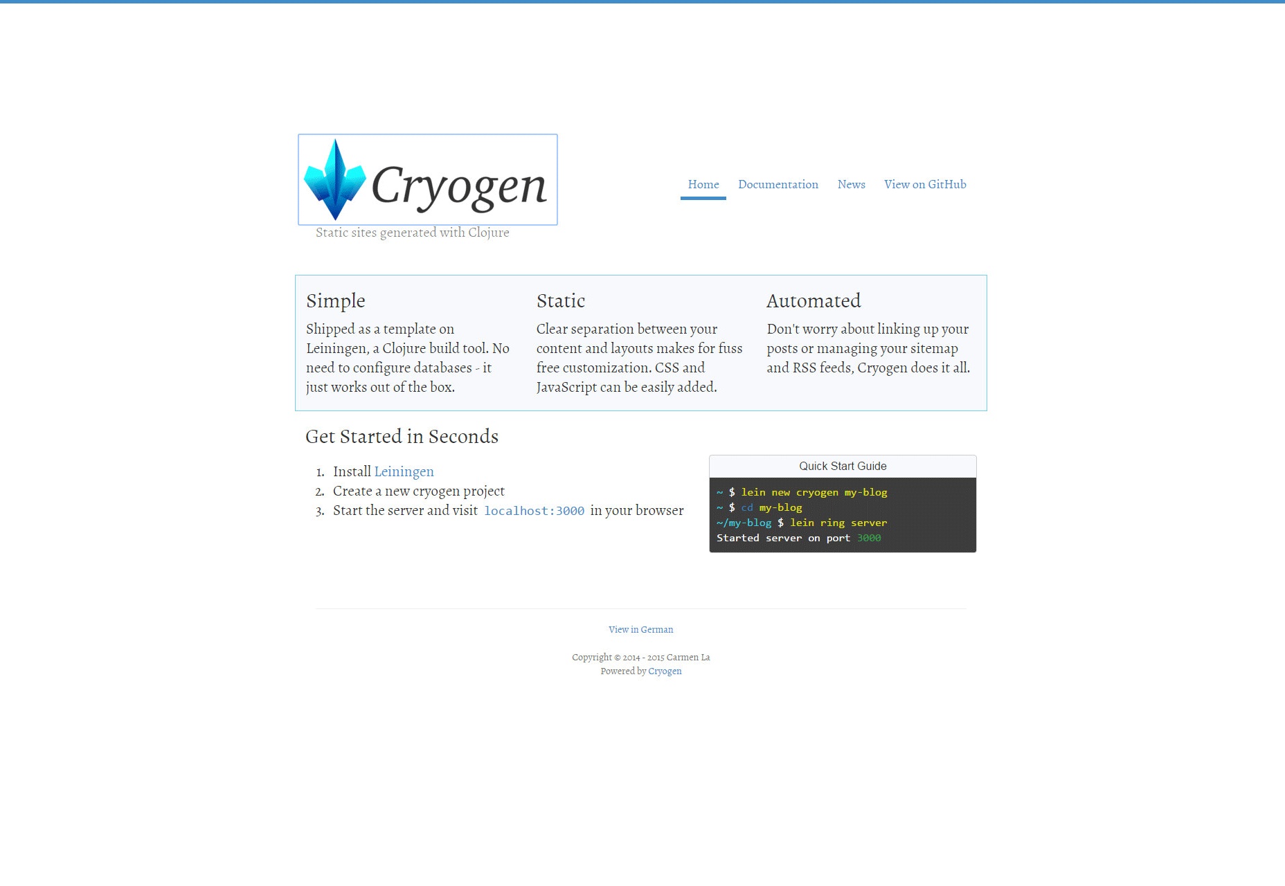 Cryogen: Simple Static Sites