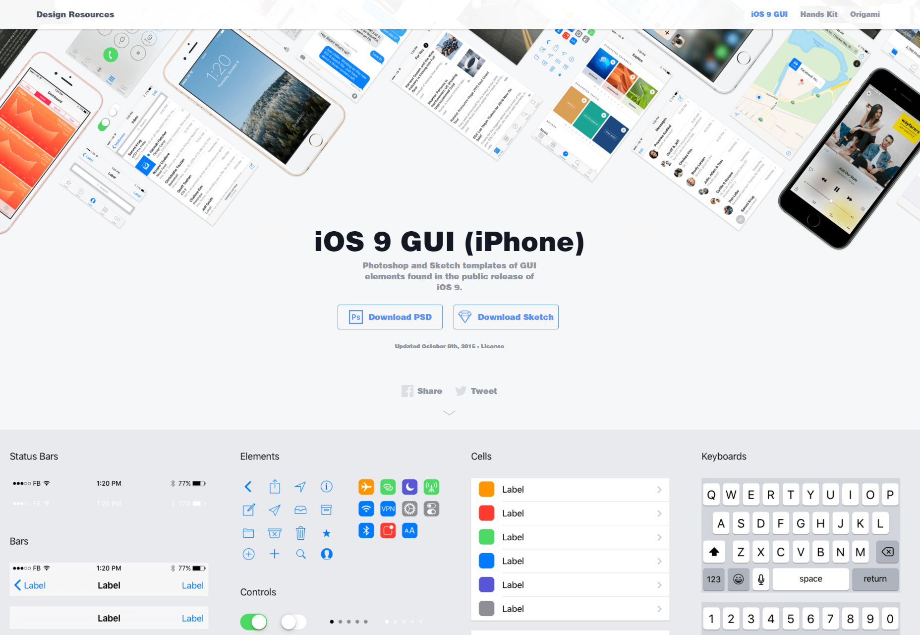 50+ fresh resources for designers, November 2015 Facebook IOS9 Light: PSD & Sketch UI Kit