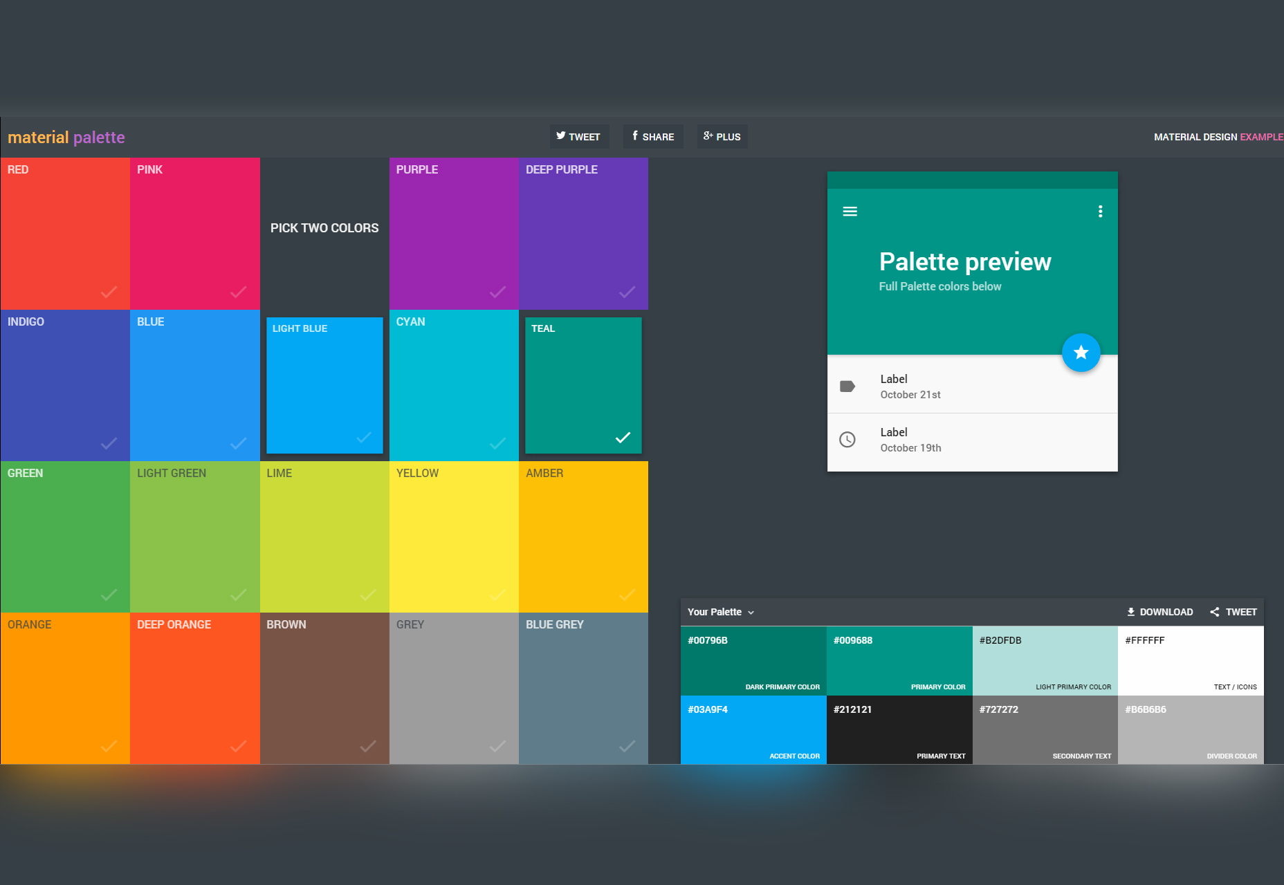 50+ fresh resources for designers, November 2015 Material Design Color Palette Generator
