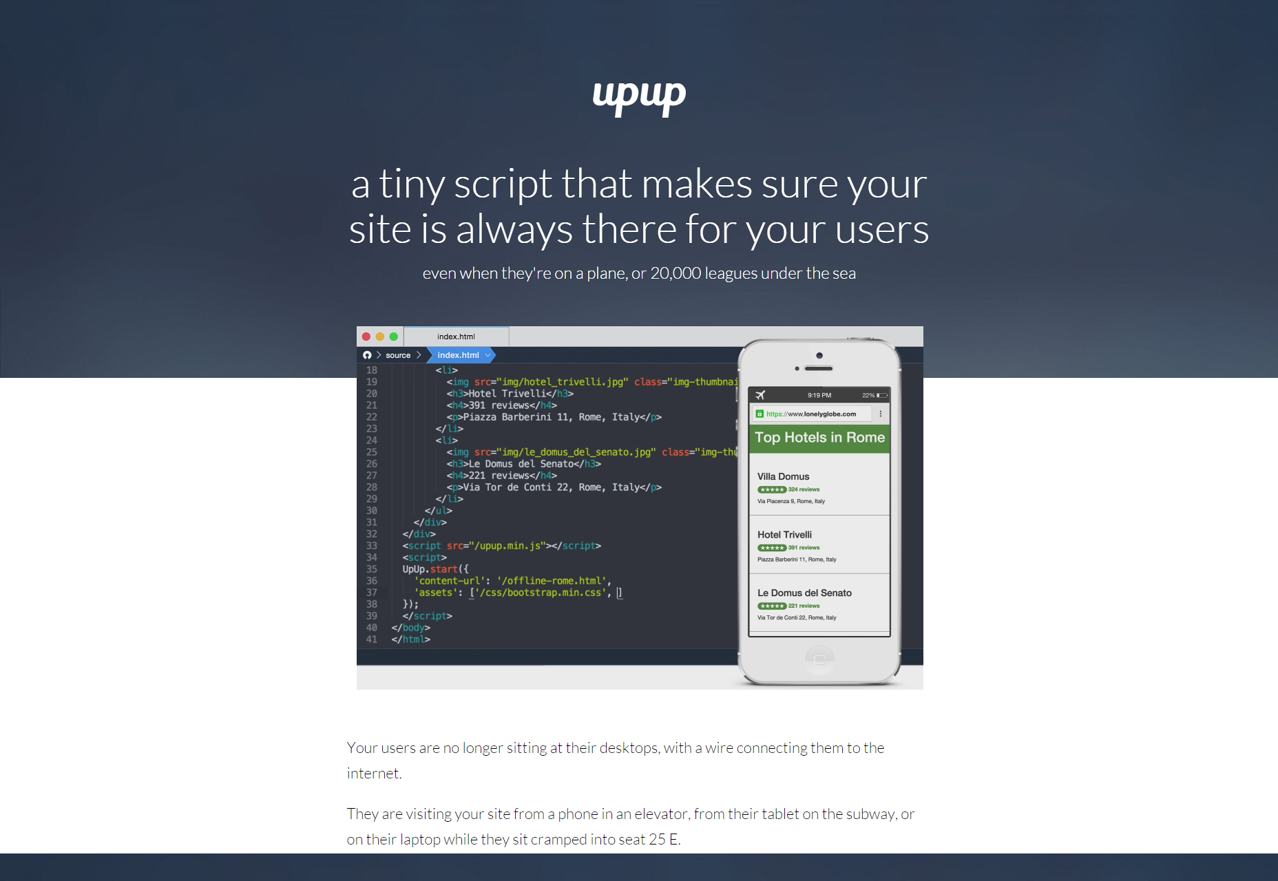 50+ fresh resources for designers, November 2015 UpUp: Offline Navigating Library