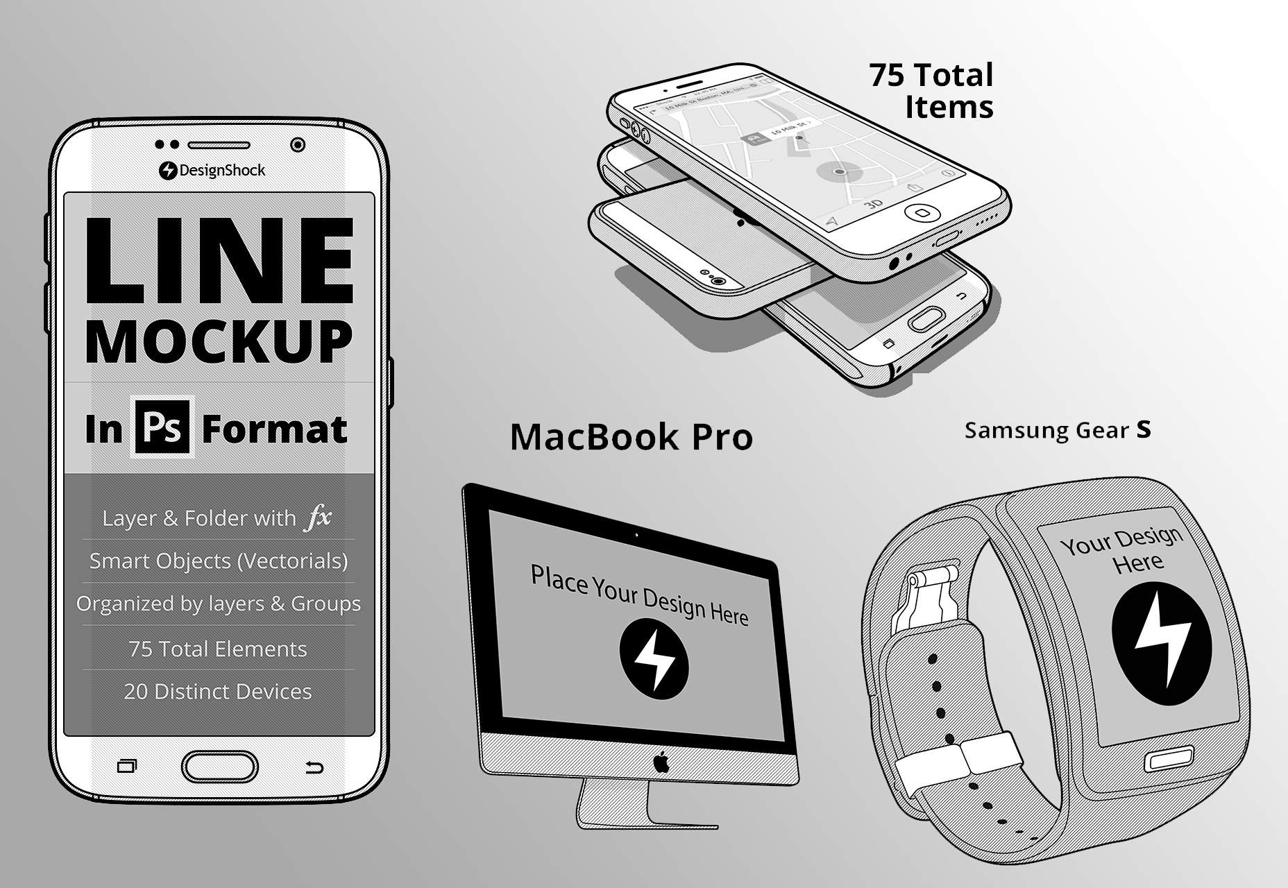 50+ fresh resources for designers, October 2015 75 Desktop & Mobile Devices Line Mockups