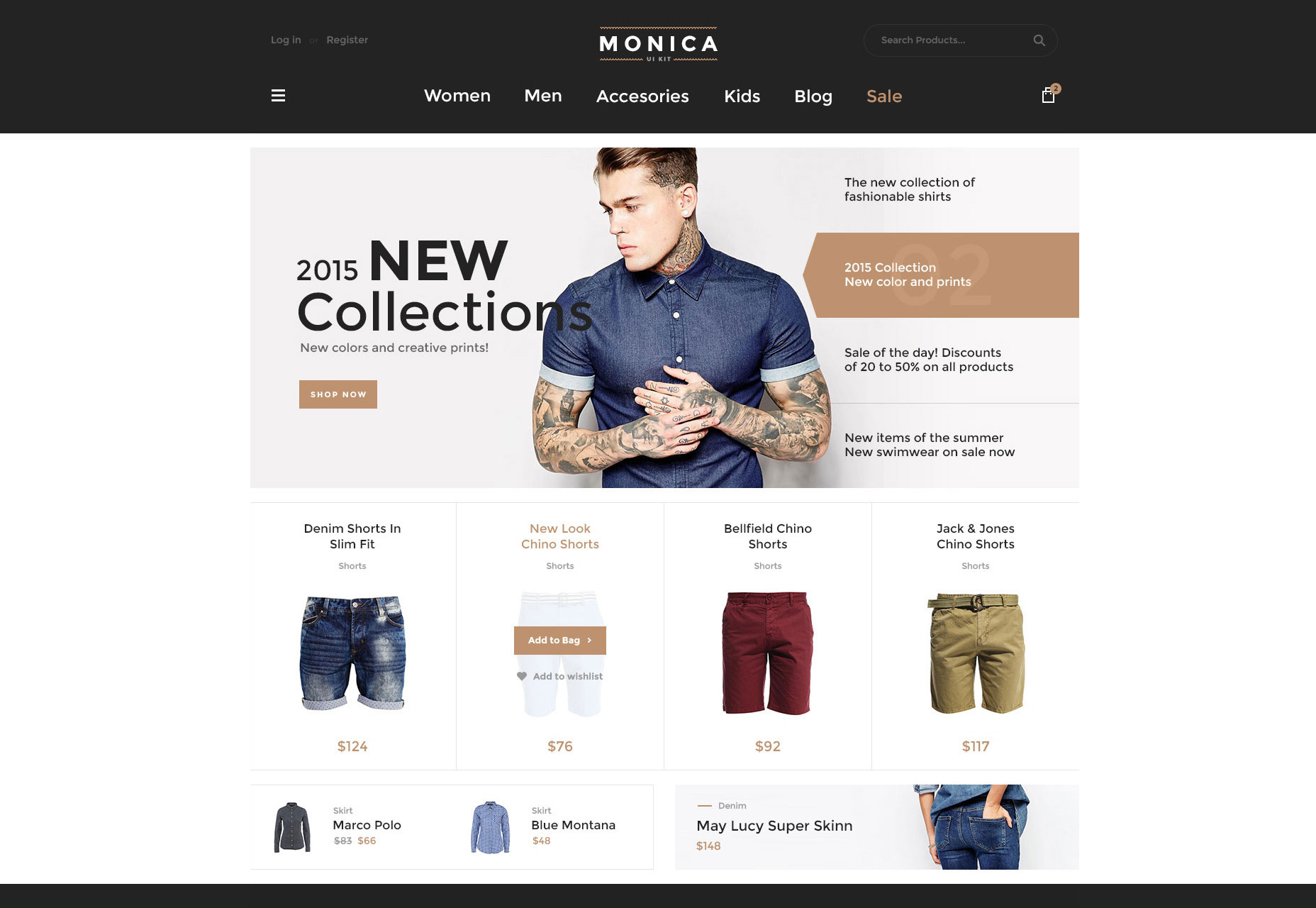 50+ fresh resources for designers, October 2015 Monica: Web ECommerce Web UI Kit Freebie