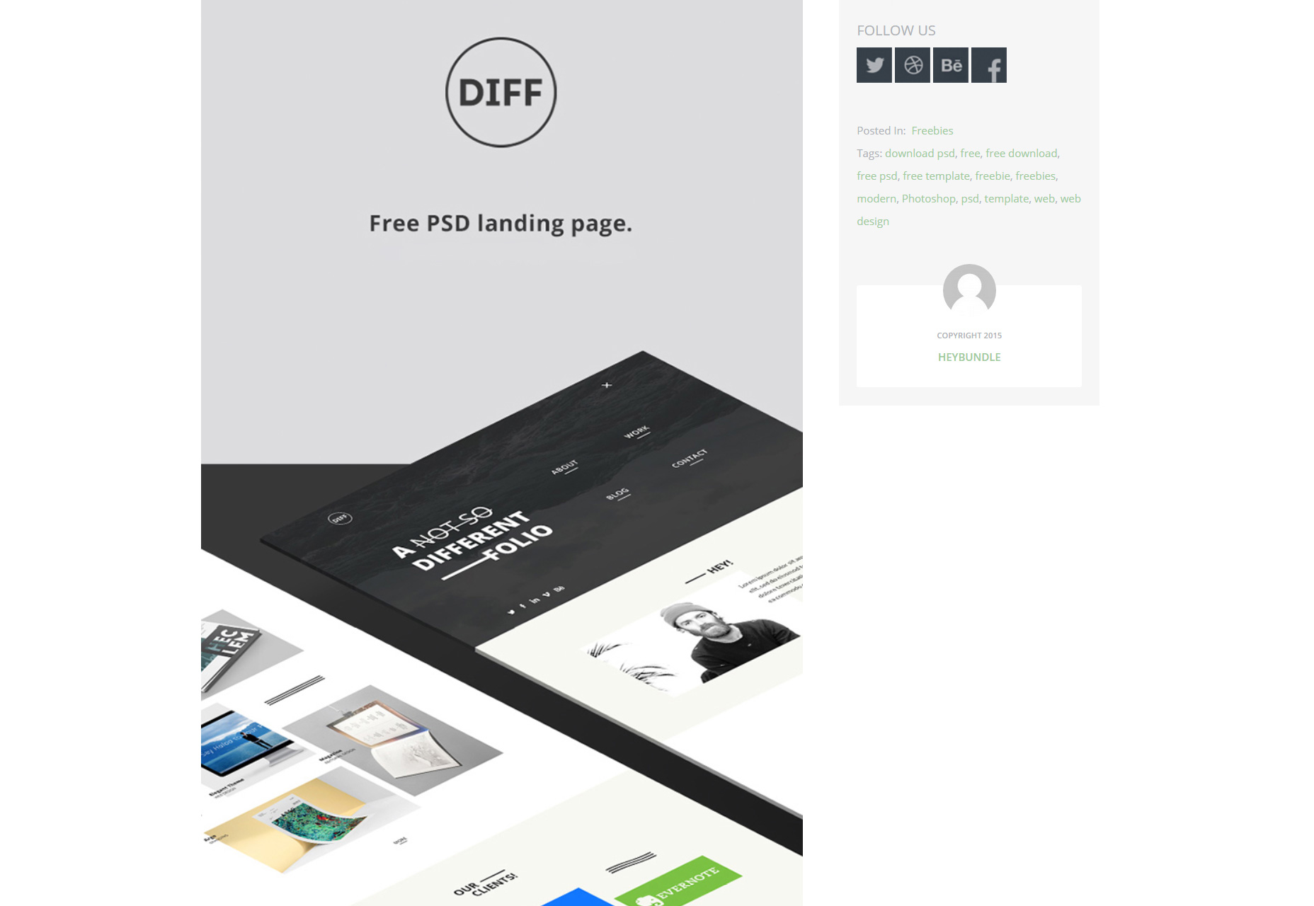 50+ fresh resources for designers, October 2015 DIFF: A Unique Landing Page PSD Web Template