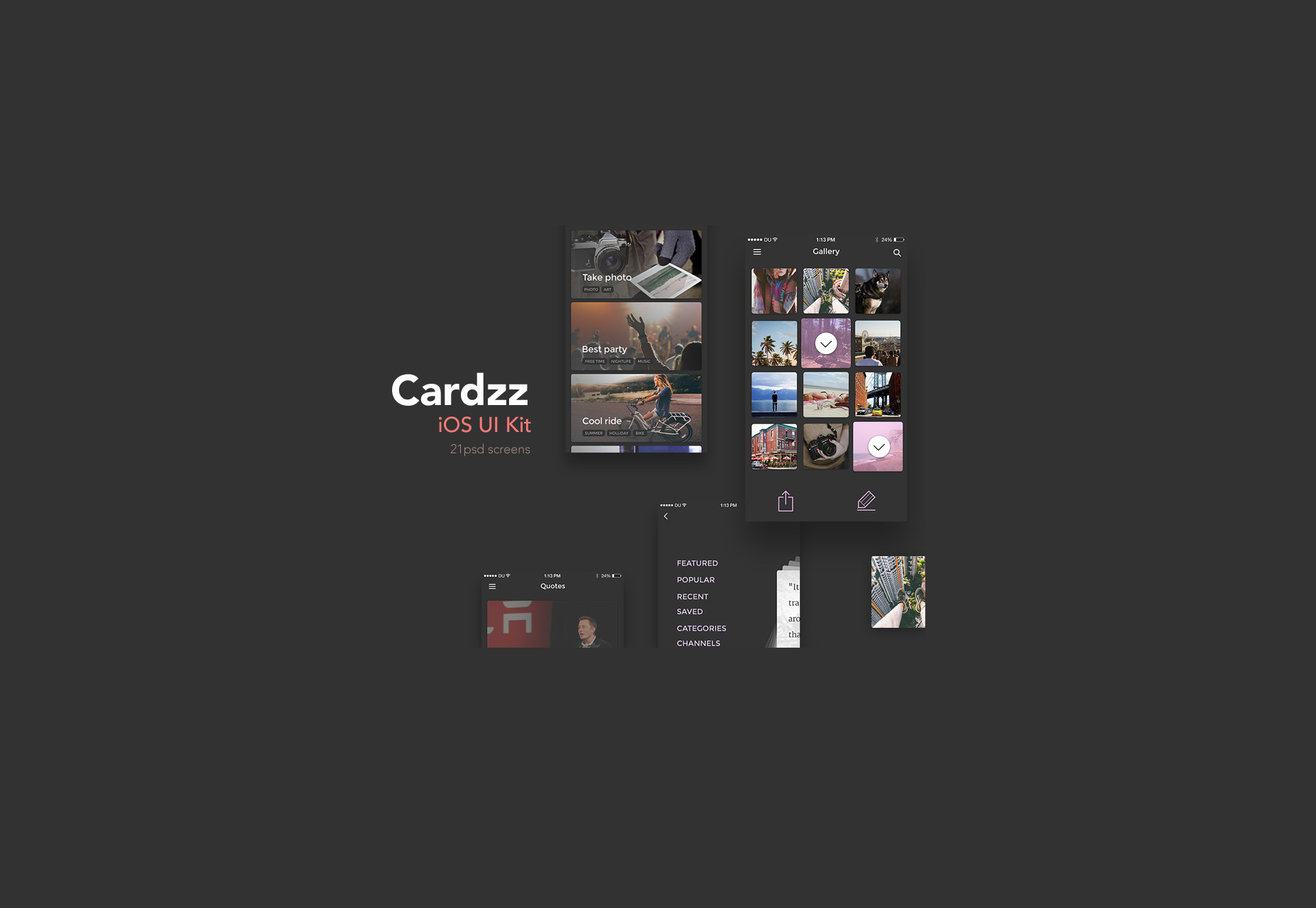 50 incredible freebies for web designers, September 2015 Cardzz: Dark Schemed iOS UI Kit
